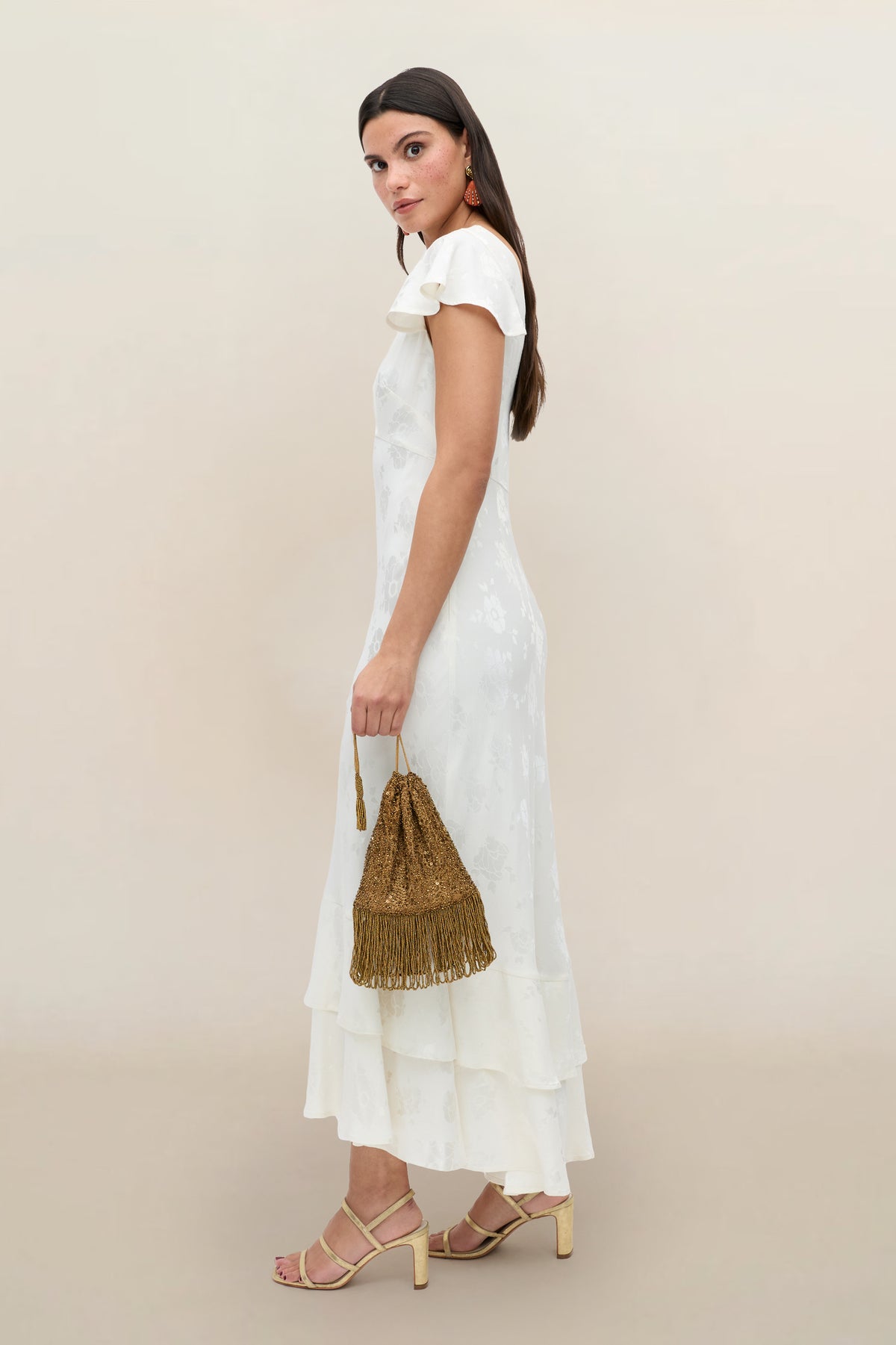 jacquard white dress Liberty Jacquard Midi Dress in Ivory Poppy Jacquard Champagne