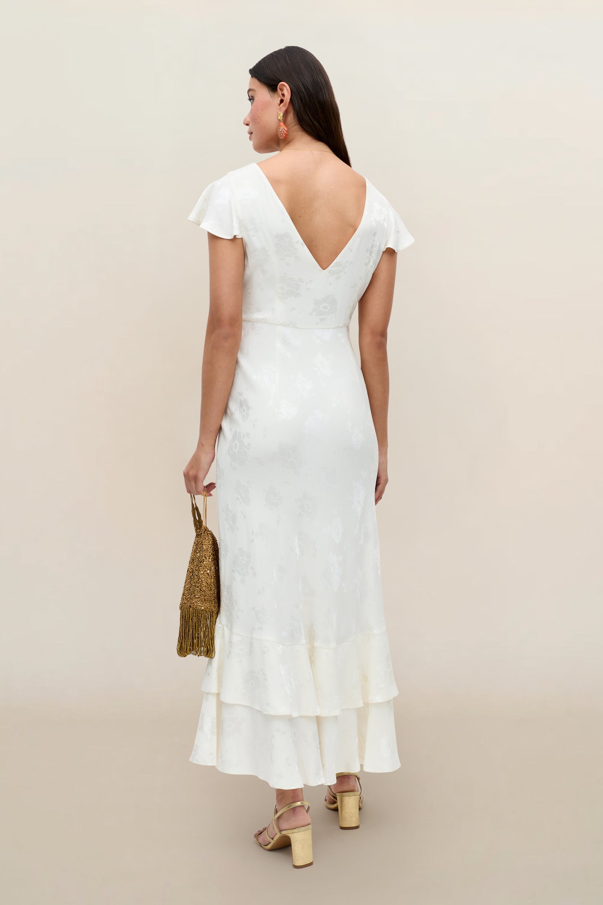 Liberty Jacquard Midi Dress in Ivory Poppy Jacquard Champagne