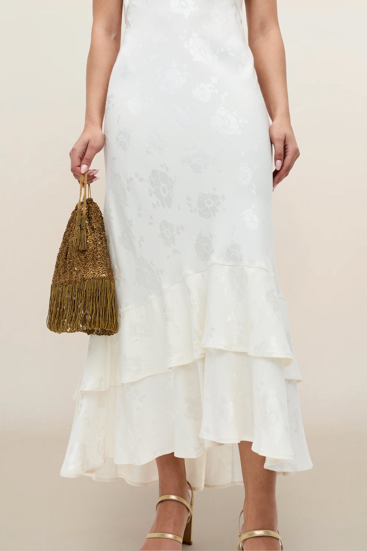 viceroy midi dress Liberty Jacquard Midi Dress in Ivory Poppy Jacquard Champagne