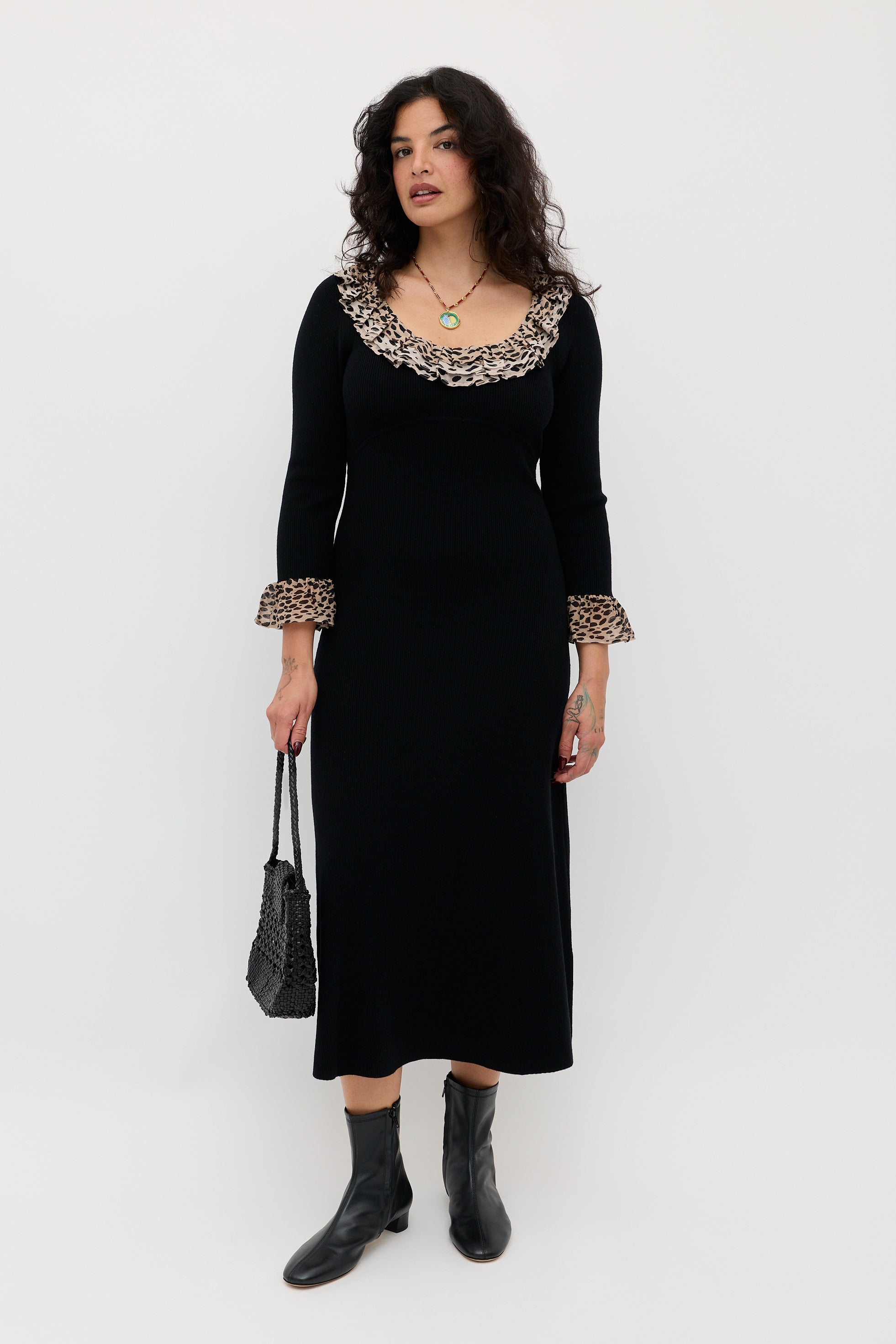 Mika Wool-Blend Dress in Antelope Spot Black | RIXO USA ⋆