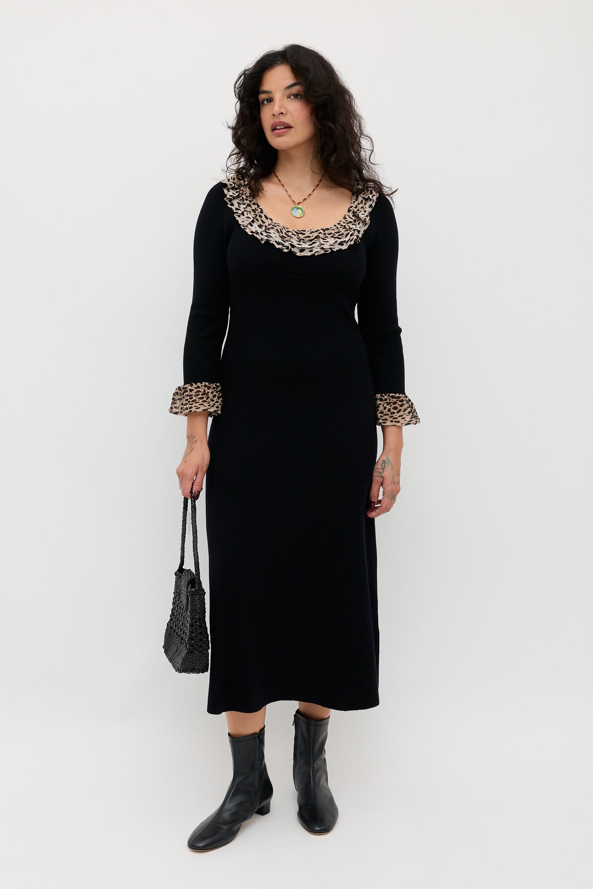 Mika Wool-Blend Dress in Antelope Spot Black | RIXO USA Mika Wool-Blend Dress in Antelope Spot Black | RIXO USA