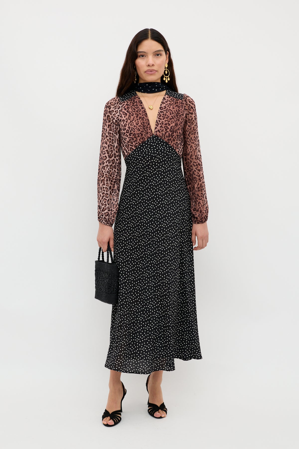 Kaila Silk Leopard Midi Dress in Leopard Spot Brown | RIXO USA Kaila Silk Leopard Midi Dress in Leopard Spot Brown | RIXO USA