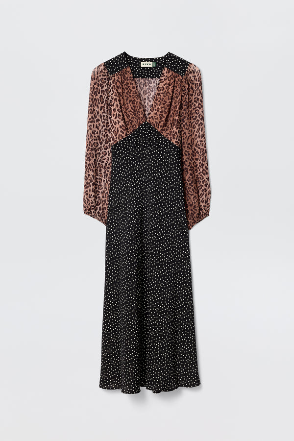 Kaila Silk Leopard Midi Dress in Leopard Spot Brown