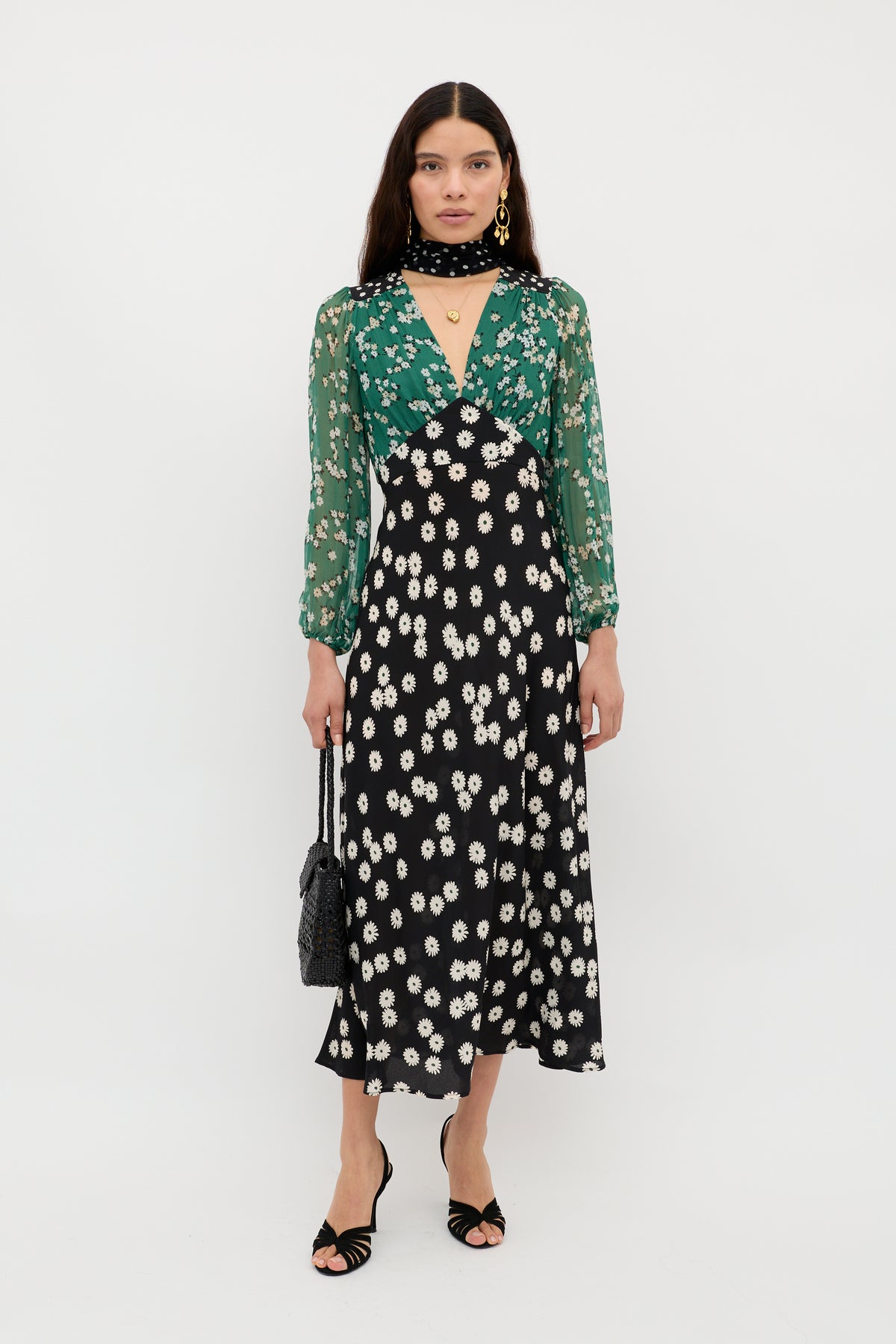 Kaila Silk Dress in Green City Floral Mix Olive | RIXO USA Kaila Silk Dress in Green City Floral Mix Olive | RIXO USA