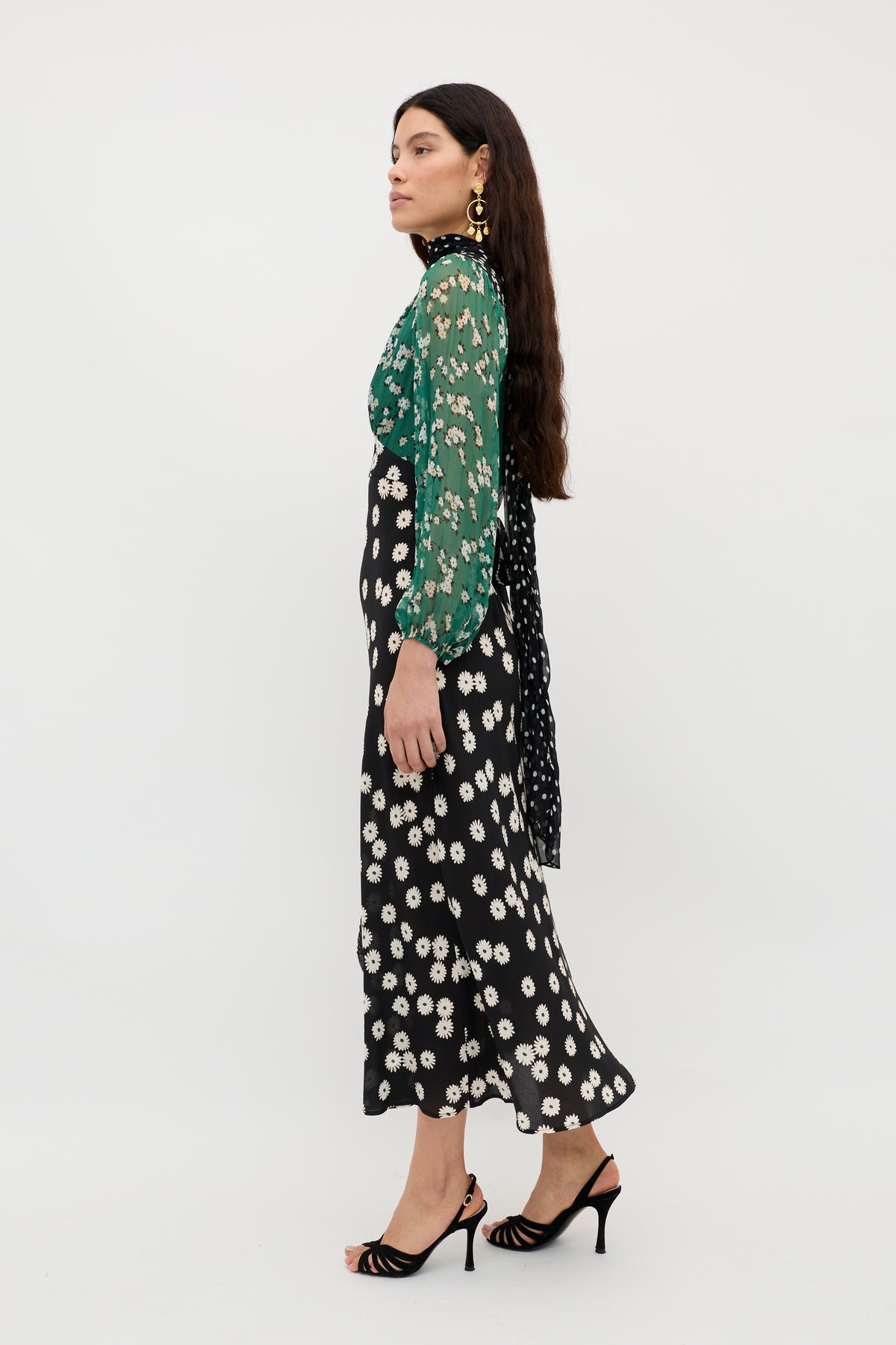 Kaila Silk Dress in Green City Floral Mix Olive | RIXO USA Kaila Silk Dress in Green City Floral Mix Olive | RIXO USA