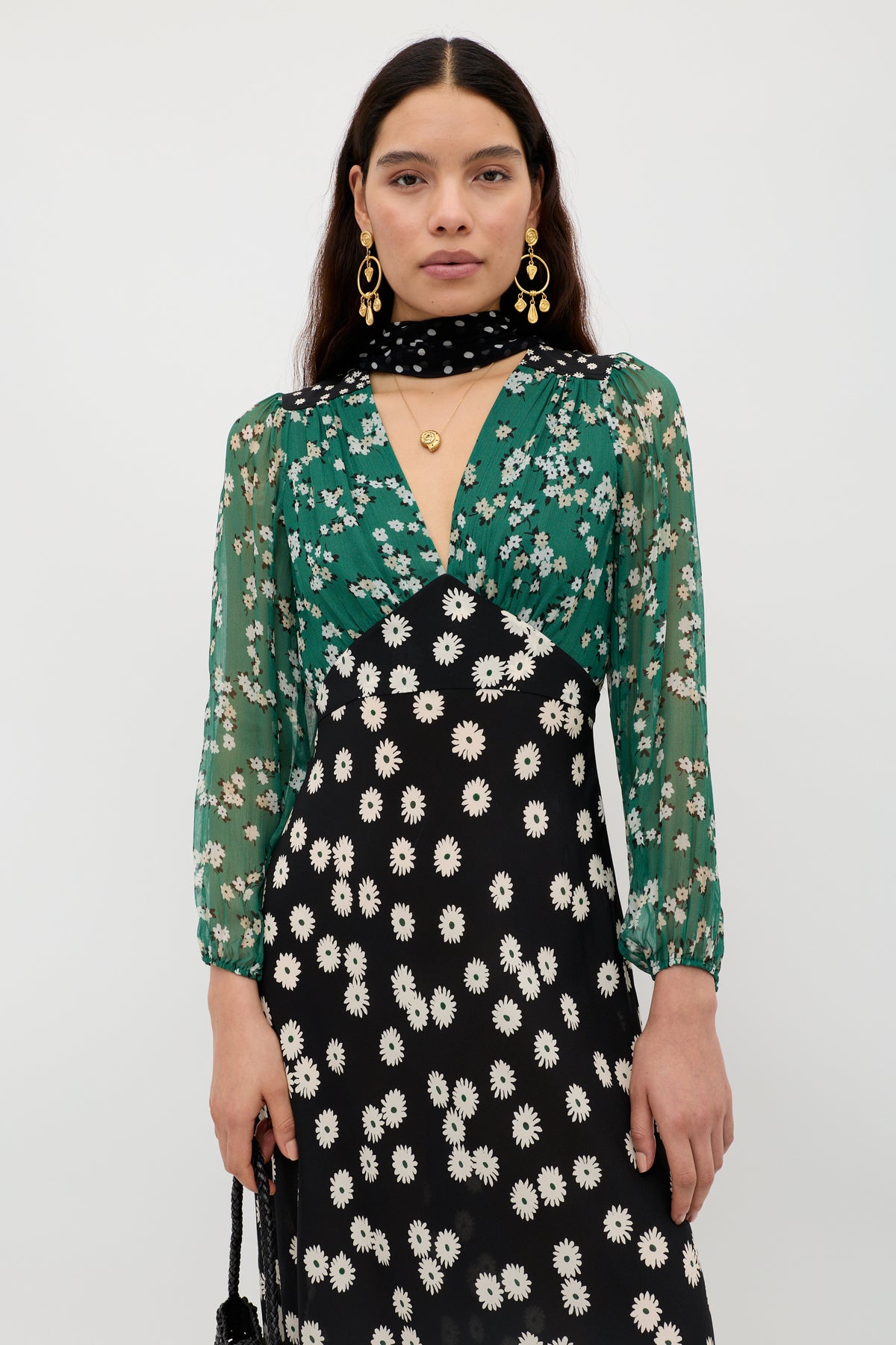 Kaila Silk Dress in Green City Floral Mix Olive | RIXO USA Kaila Silk Dress in Green City Floral Mix Olive | RIXO USA