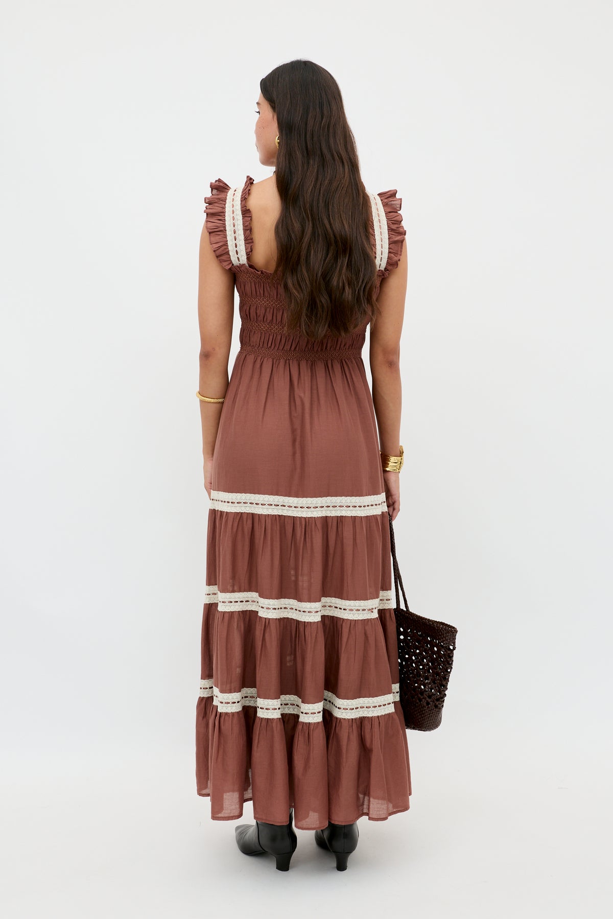 Aubrie Cotton Midi Dress in Brown | RIXO Aubrie Cotton Midi Dress in Brown | RIXO