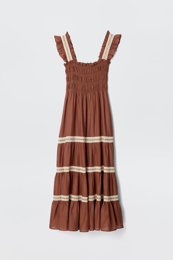 Aubrie Cotton Midi Dress in Brown | RIXO USA