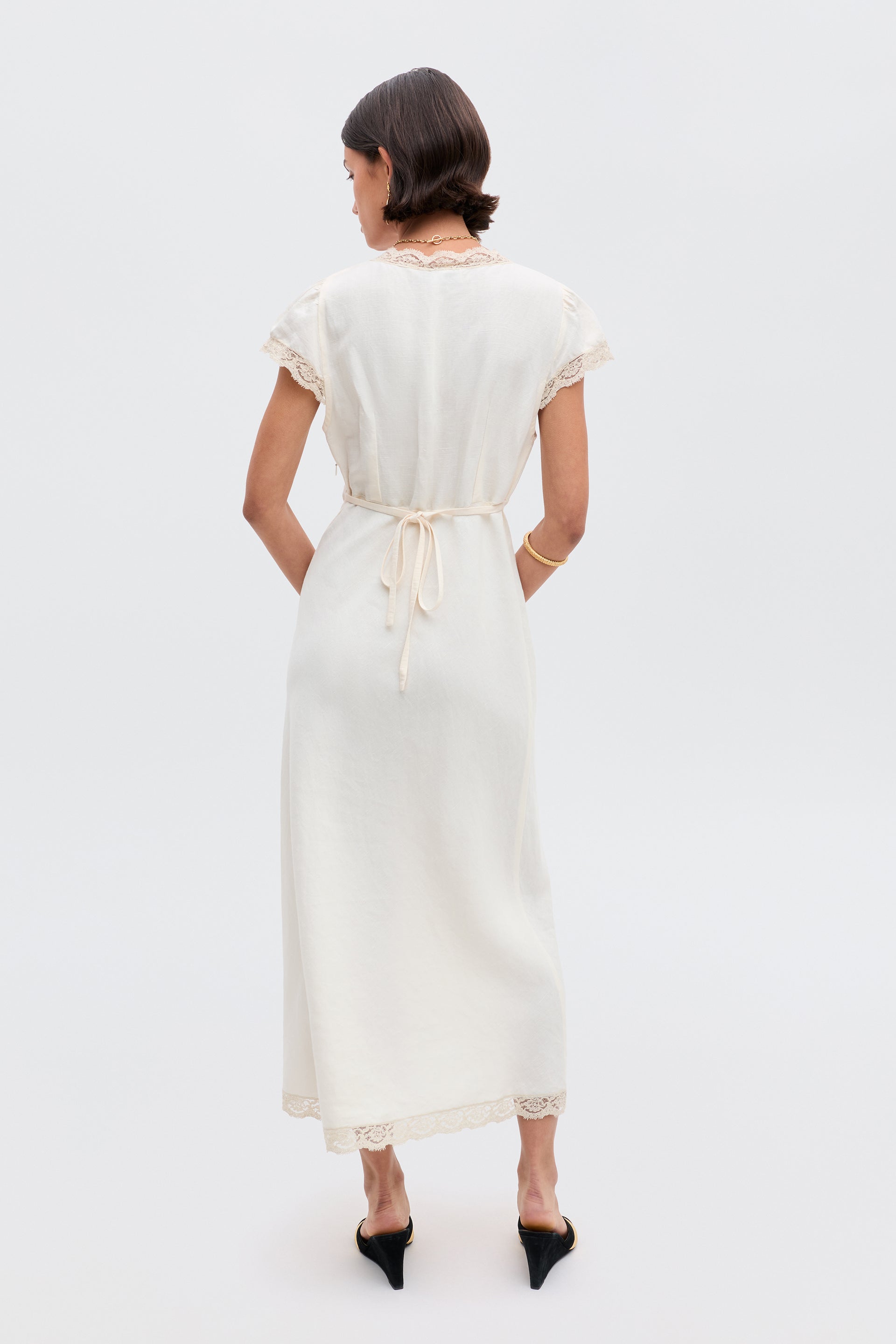 Clarice Linen Midi Dress in Cream