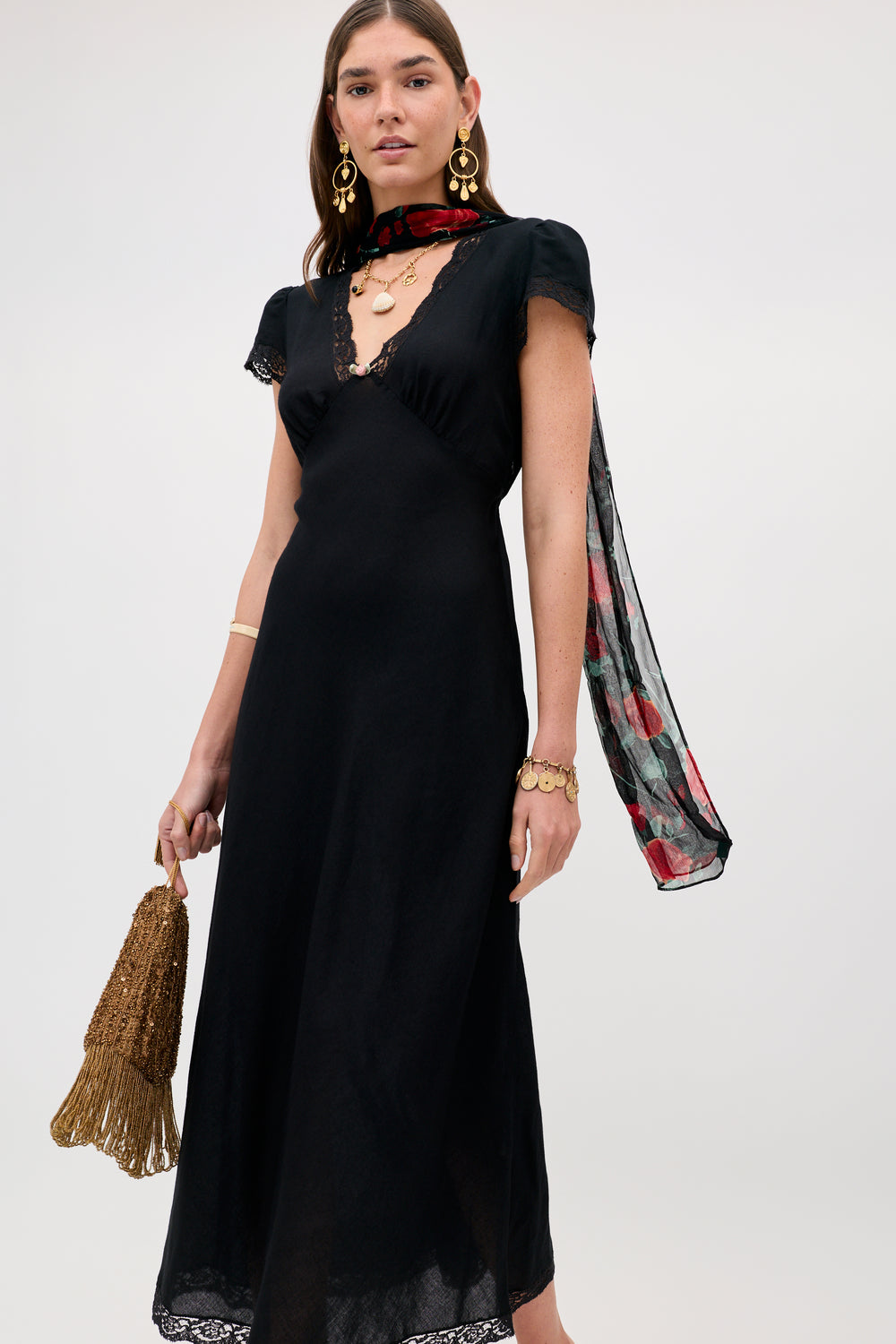 Clarice Linen Midi Dress in Black