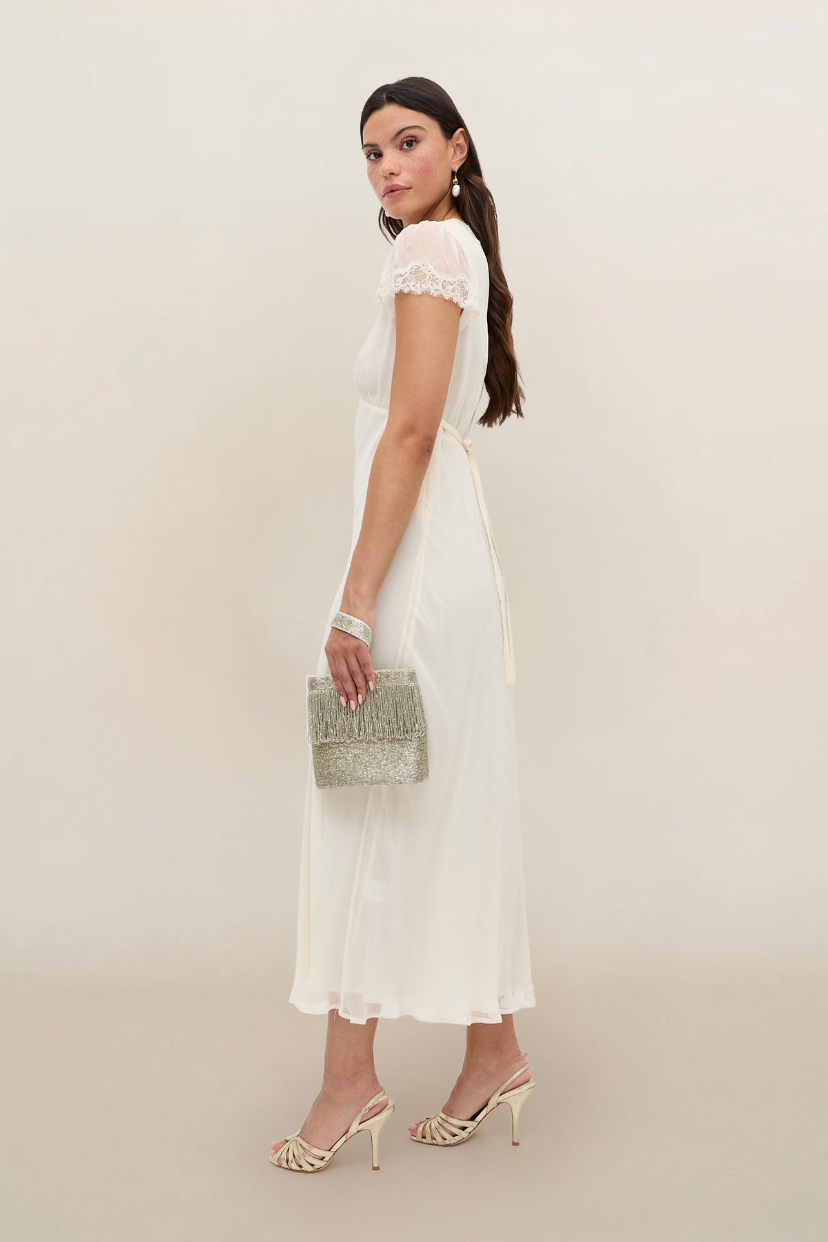 Clarice Chiffon Dress in Ivory Pearl | RIXO USA Clarice Chiffon Dress in Ivory Pearl | RIXO USA