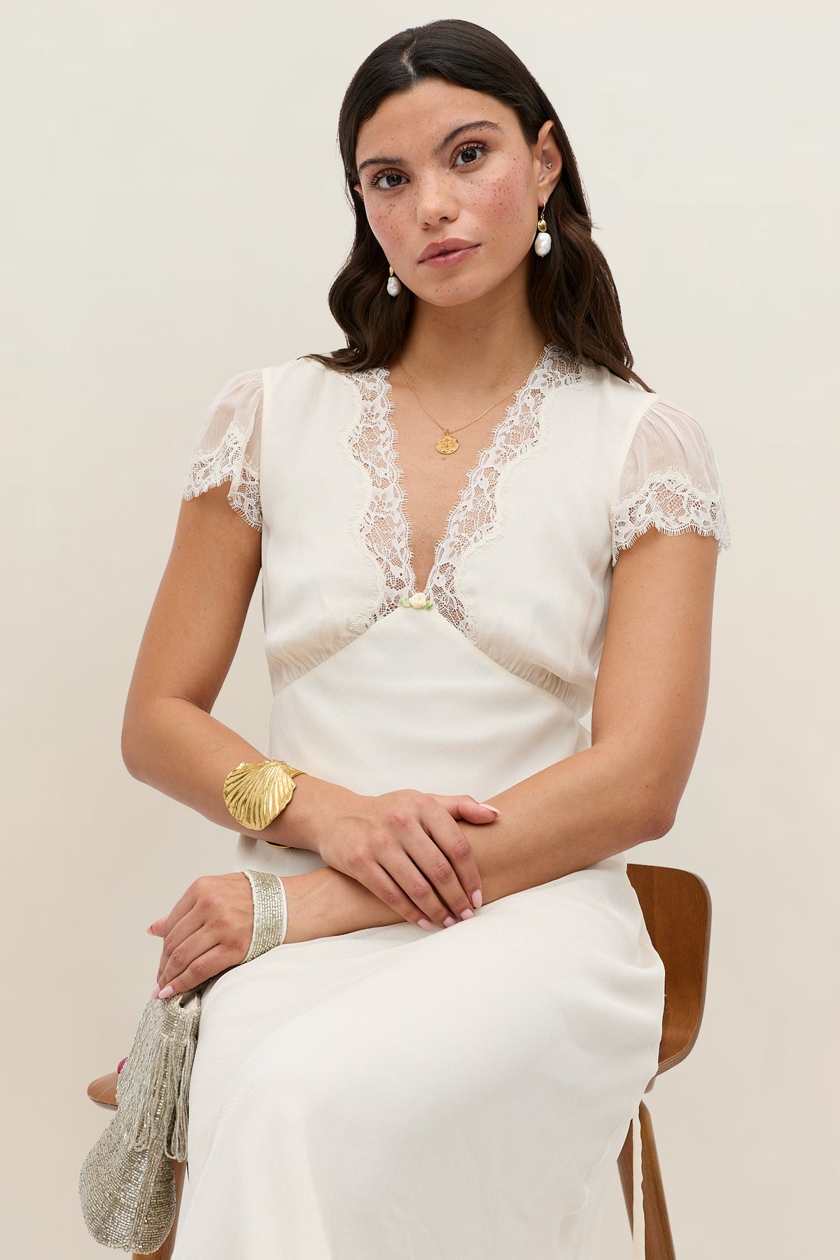 skims dress Clarice Chiffon Dress in Ivory Pearl
