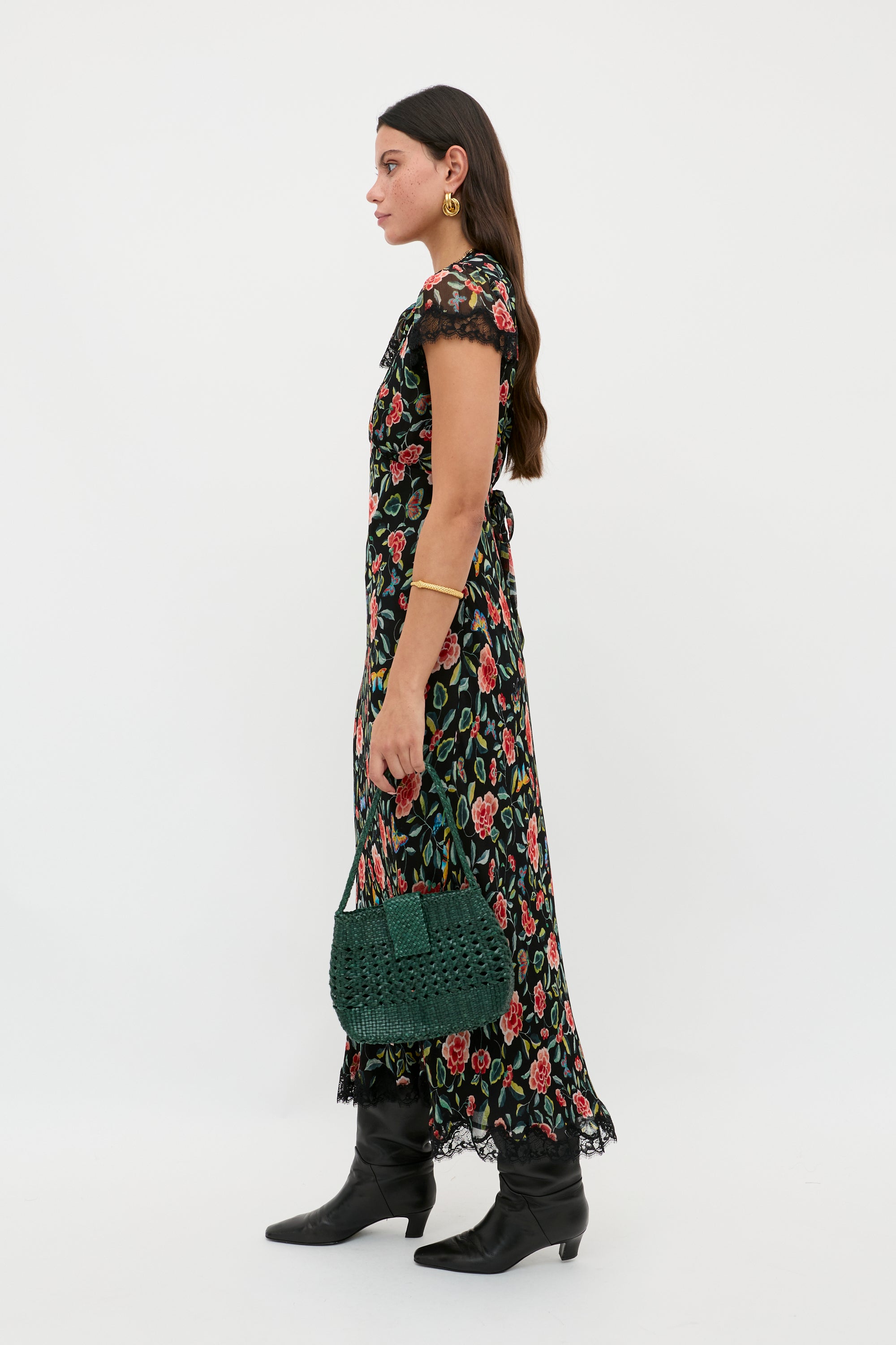 Clarice Chiffon Midi Dress in Multi Butterfly Floral Black Clarice Chiffon Midi Dress in Multi Butterfly Floral Black