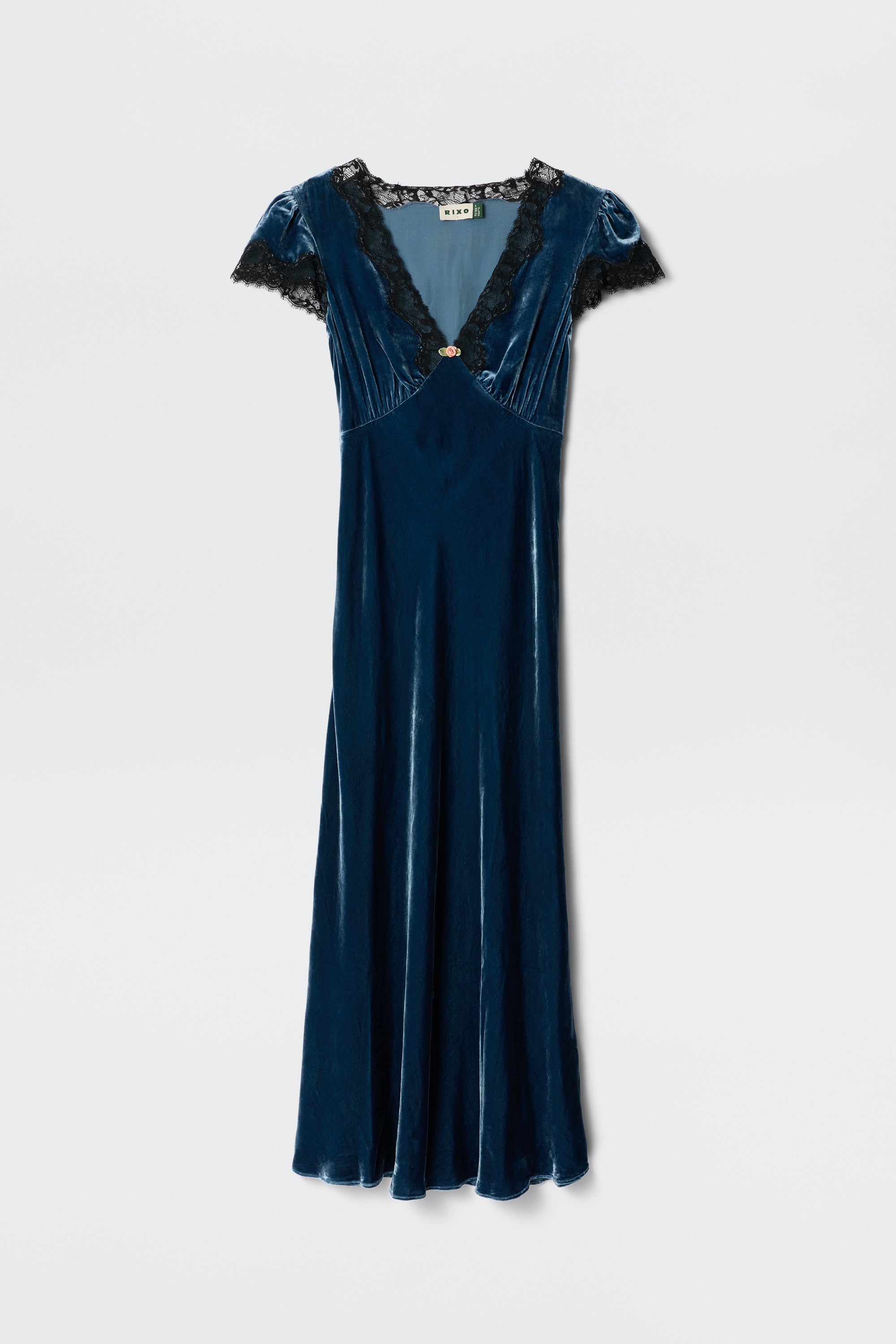 リルメロ Clarice Velvet Dress in Steel Blue | RIXO USA ⋆