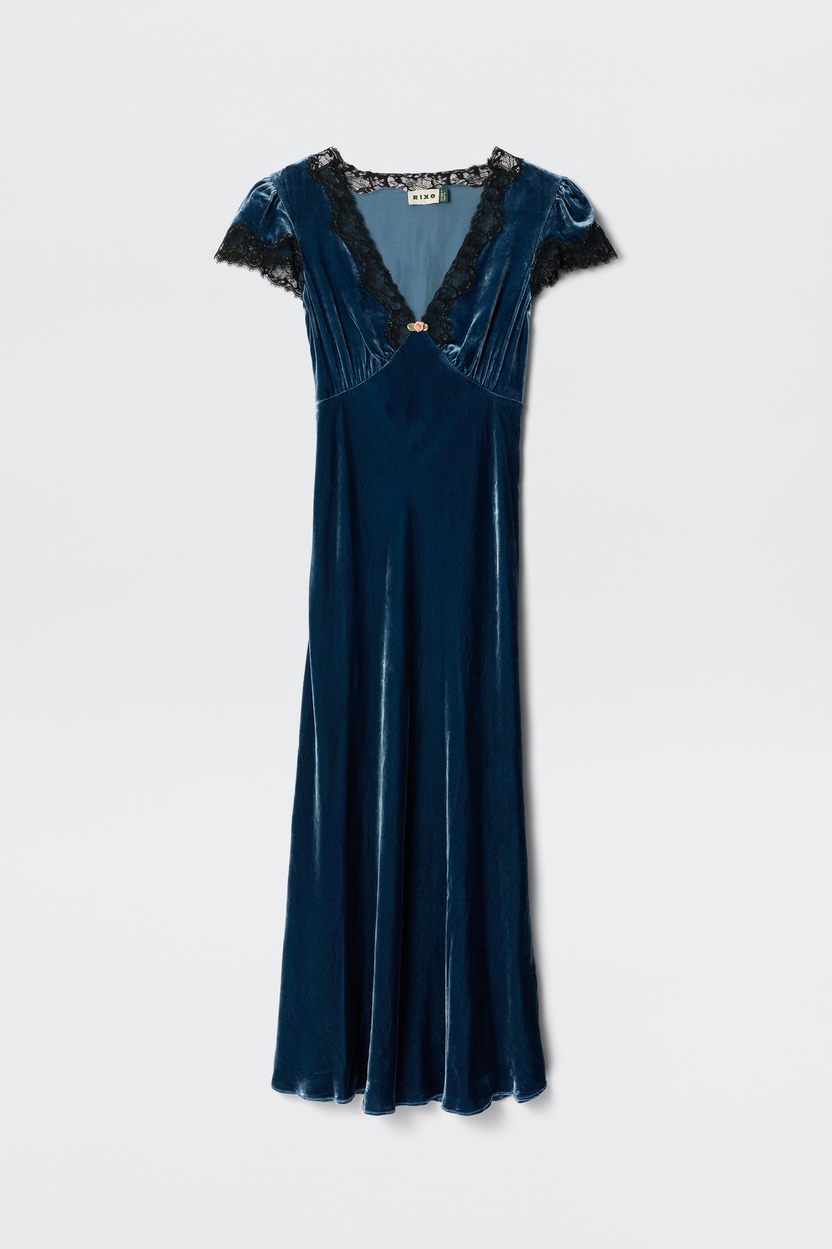 Clarice Silk-Velvet Dress in Steel Blue Clarice Silk-Velvet Dress in Steel Blue
