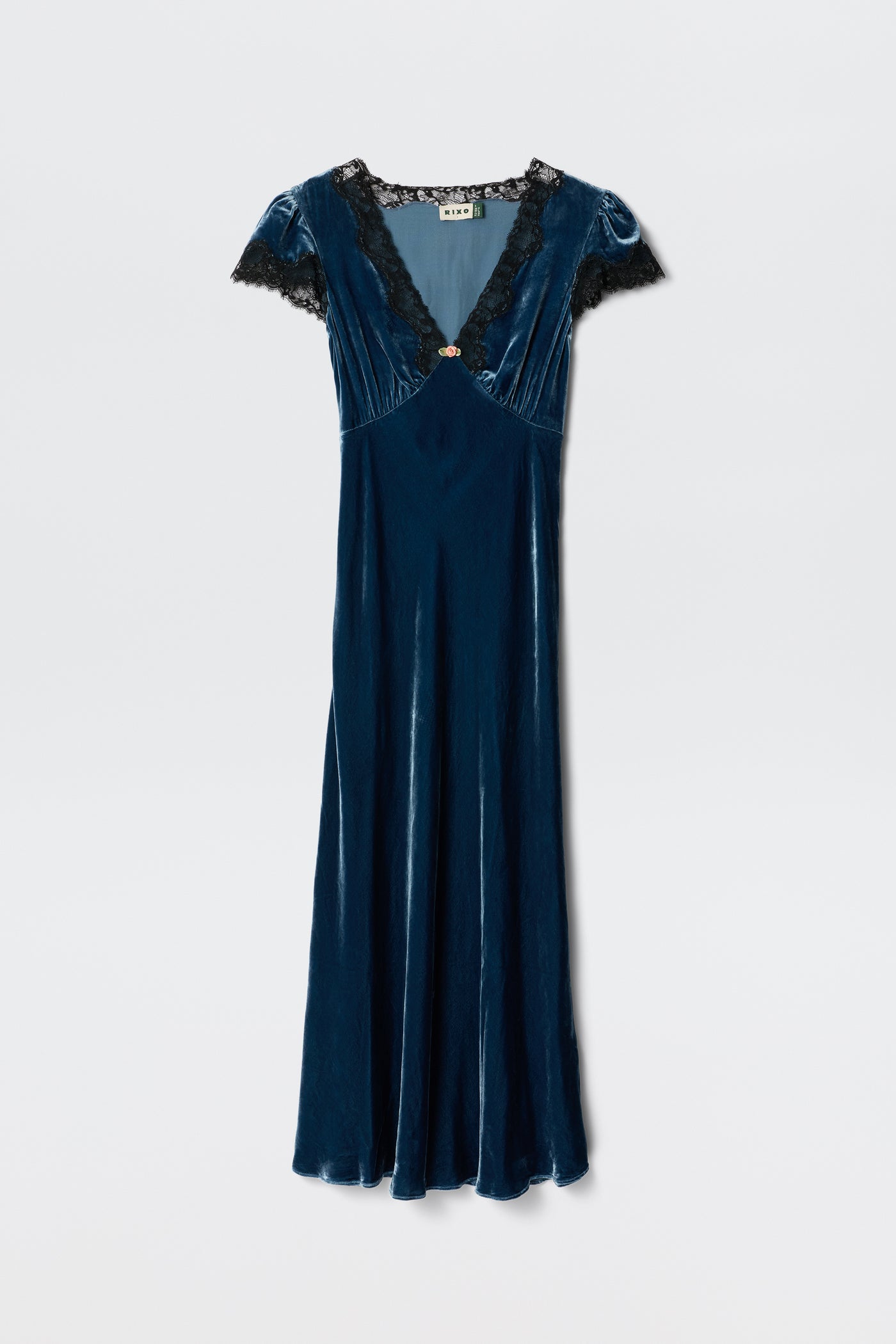 Clarice Silk-Velvet Dress in Steel Blue | RIXO USA Clarice Silk-Velvet Dress in Steel Blue | RIXO USA