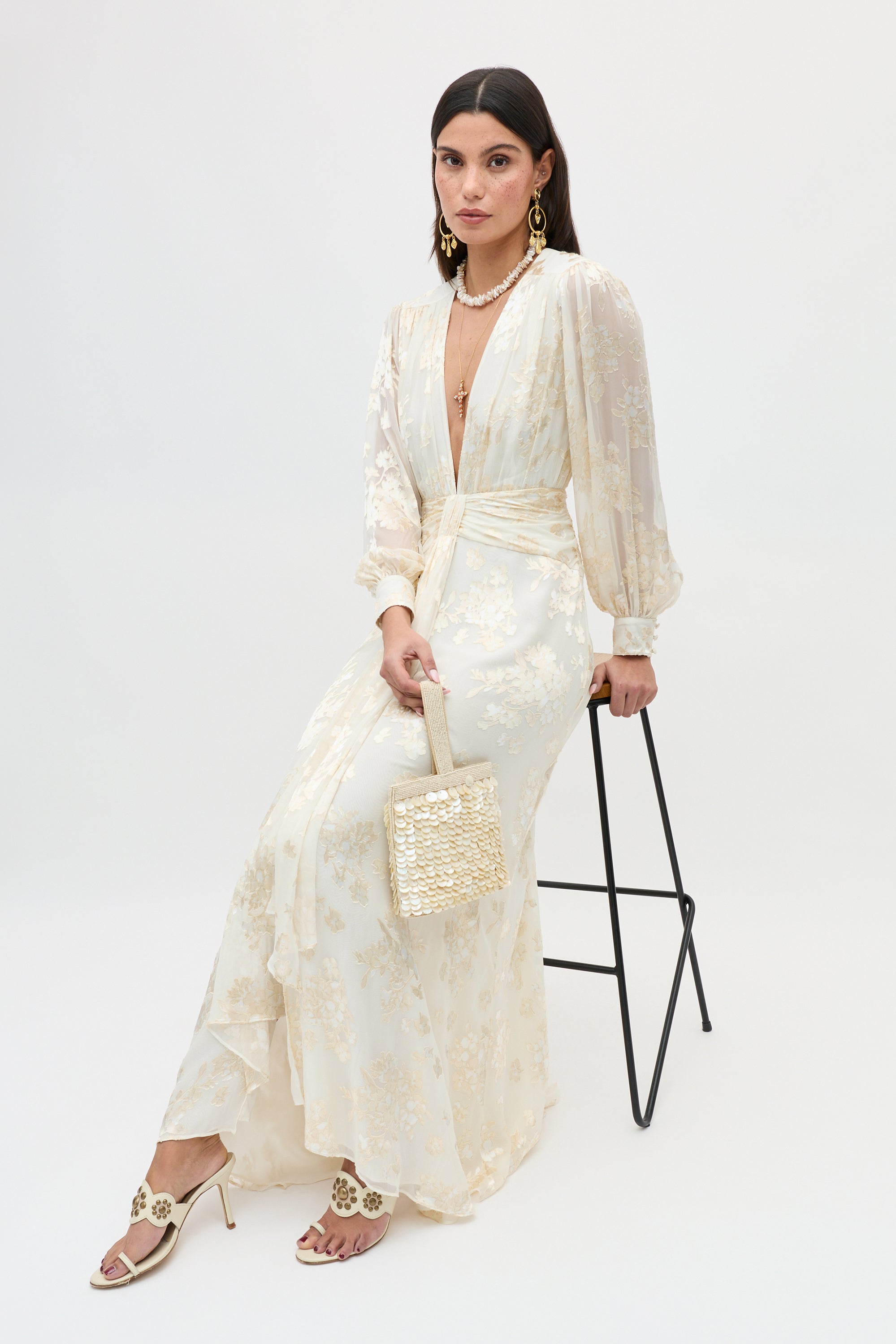 Meera Silk-Satin Devoré Gown in Bouquet Devoré Cream | RIXO USA ⋆