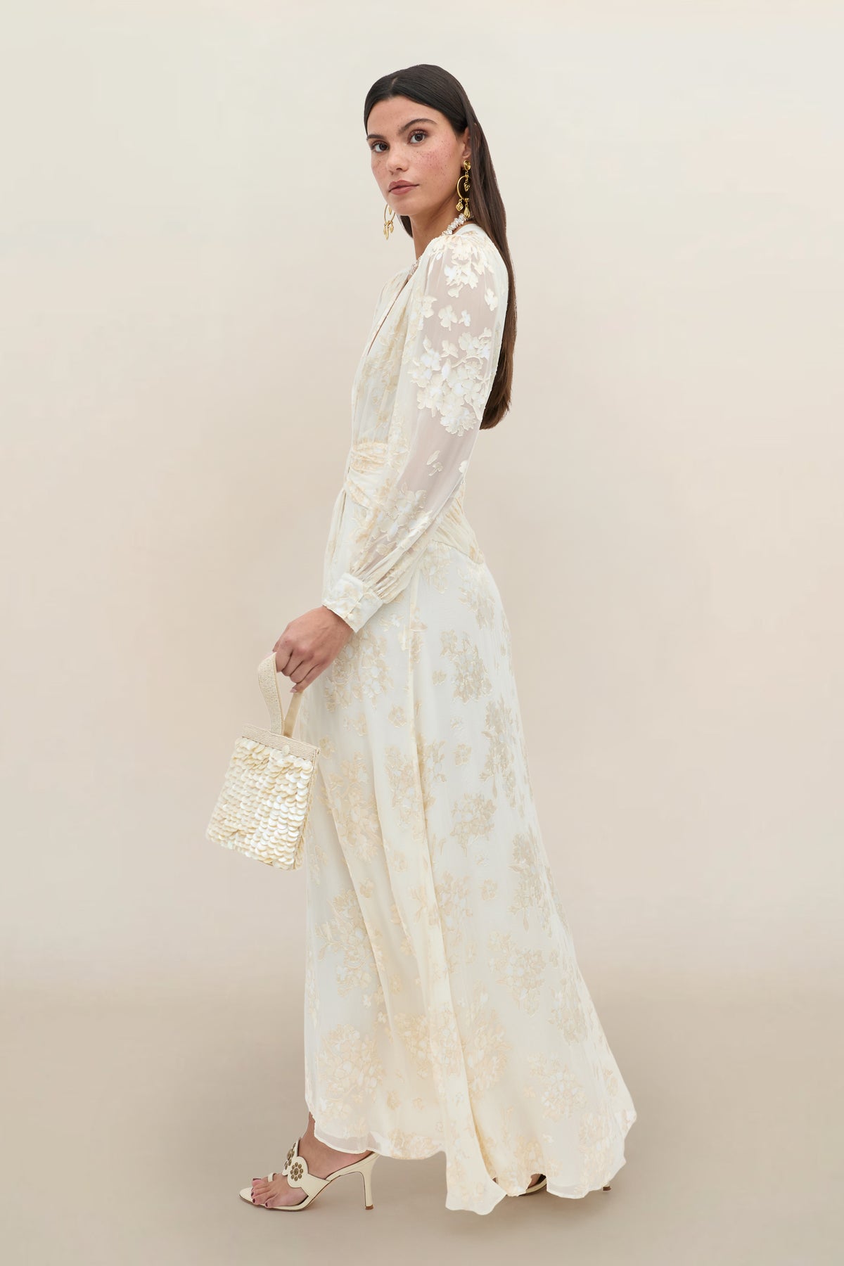 rixo white lace dress Meera Silk-Satin Devoré Gown in Bouquet Devoré Cream