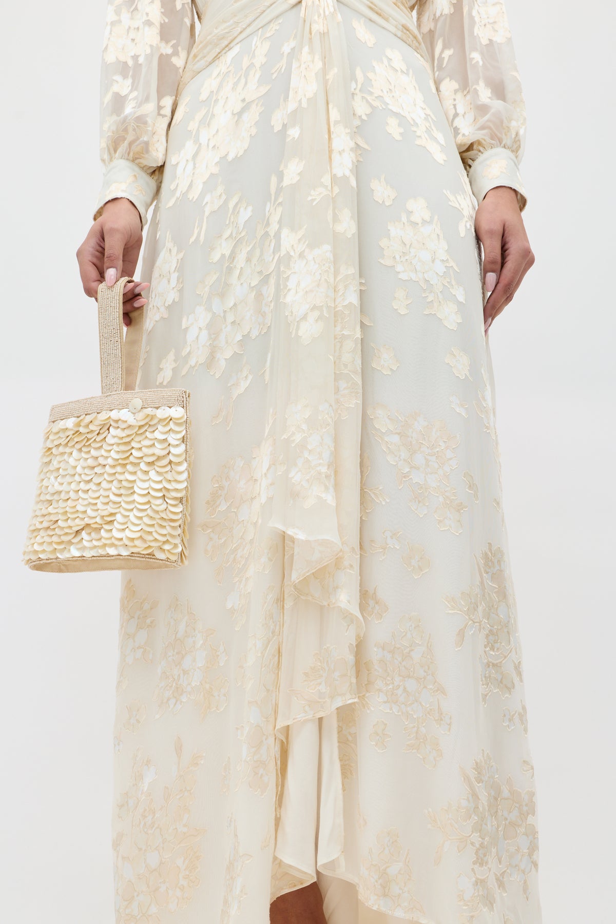 Meera Silk-Satin Devor Gown in Bouquet Devor Cream | RIXO USA Meera Silk-Satin Devor Gown in Bouquet Devor Cream | RIXO USA