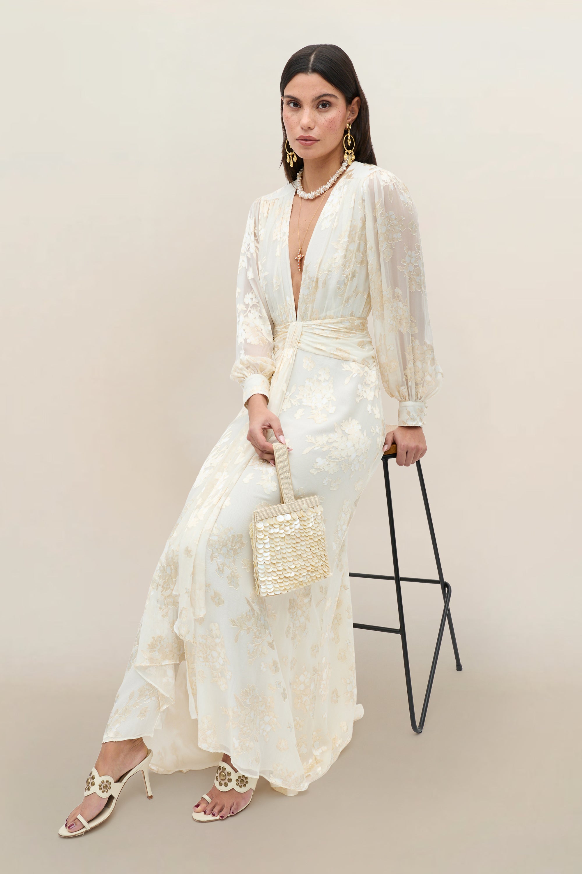 Meera Silk-Satin Devoré Gown in Bouquet Devoré Cream | RIXO USA ⋆
