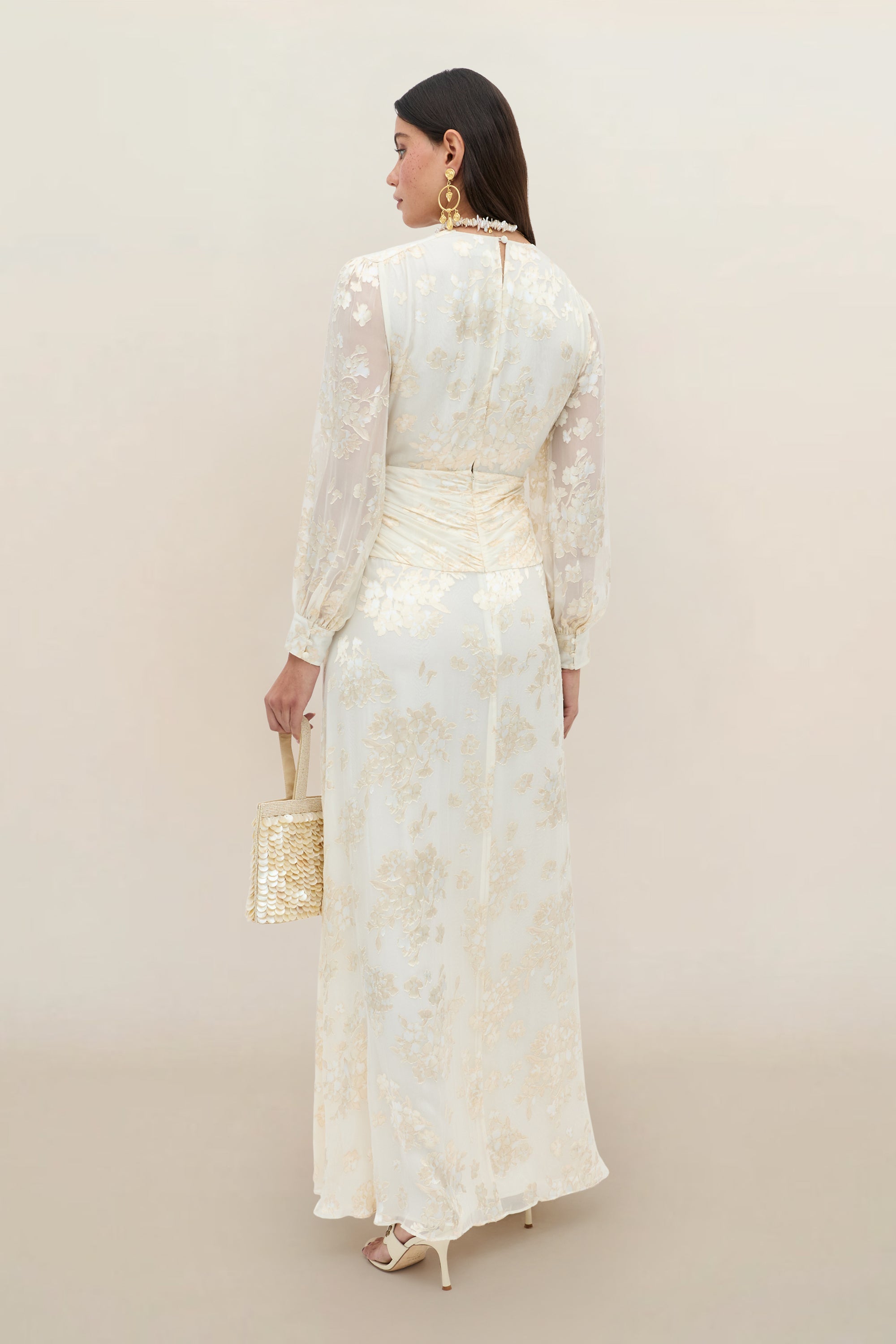 Meera Silk-Satin Devoré Gown in Bouquet Devoré Cream | RIXO USA ⋆
