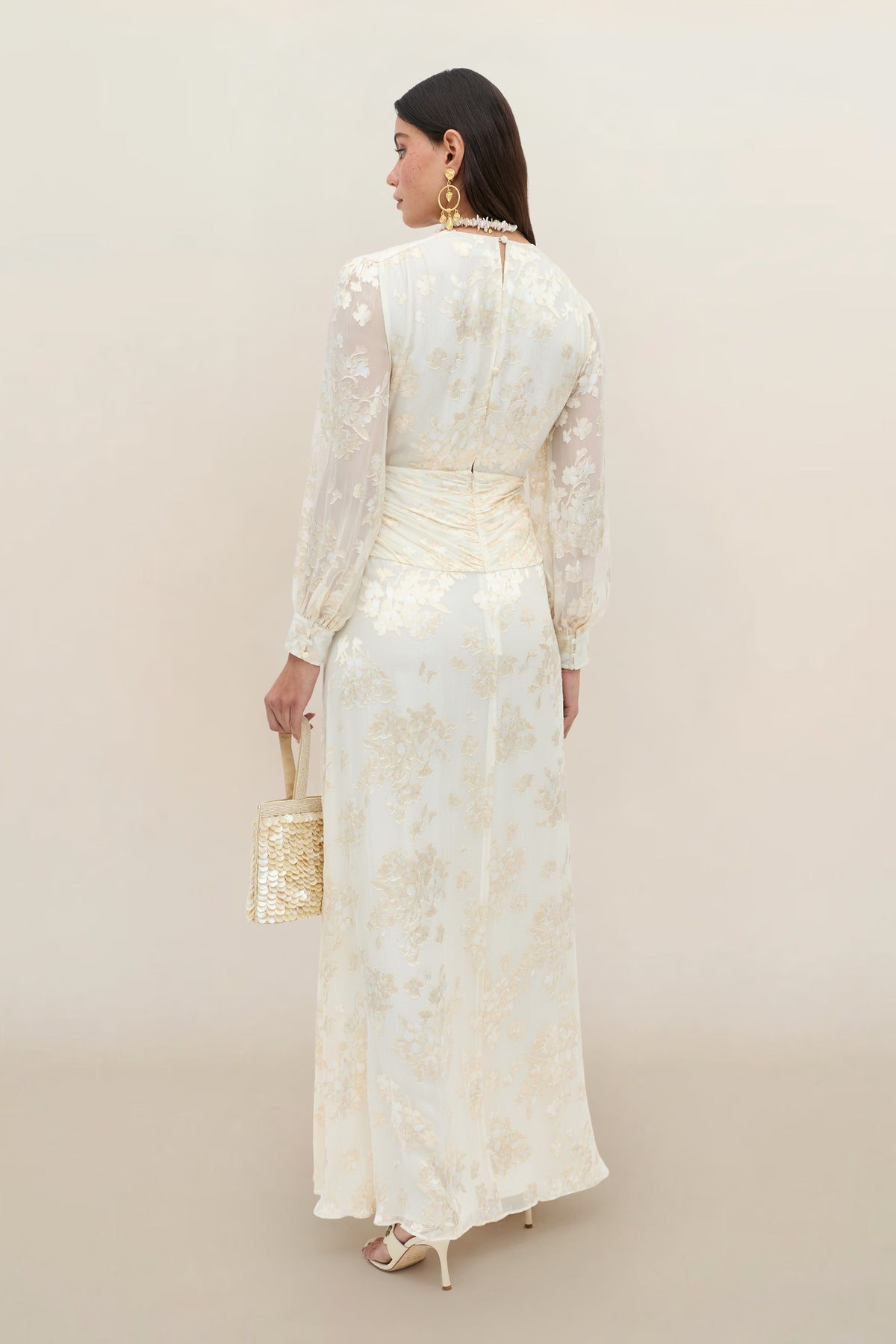Meera Silk-Satin Devor Gown in Bouquet Devor Cream | RIXO USA Meera Silk-Satin Devor Gown in Bouquet Devor Cream | RIXO USA