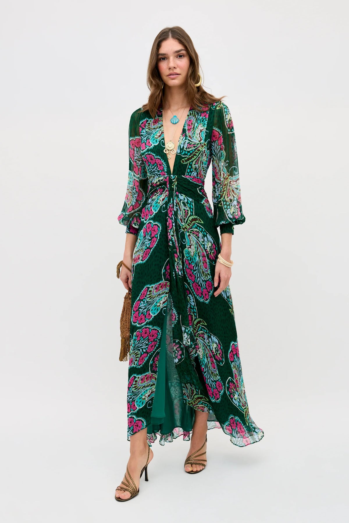Meera Chiffon Gown in Butterfly Bloom Green | RIXO USA Meera Chiffon Gown in Butterfly Bloom Green | RIXO USA