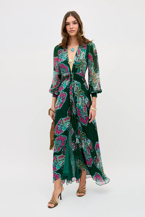 rixo green tiger dress RIXO Silk Long Dress - Green Dresses, Clothing - WRIXO36266