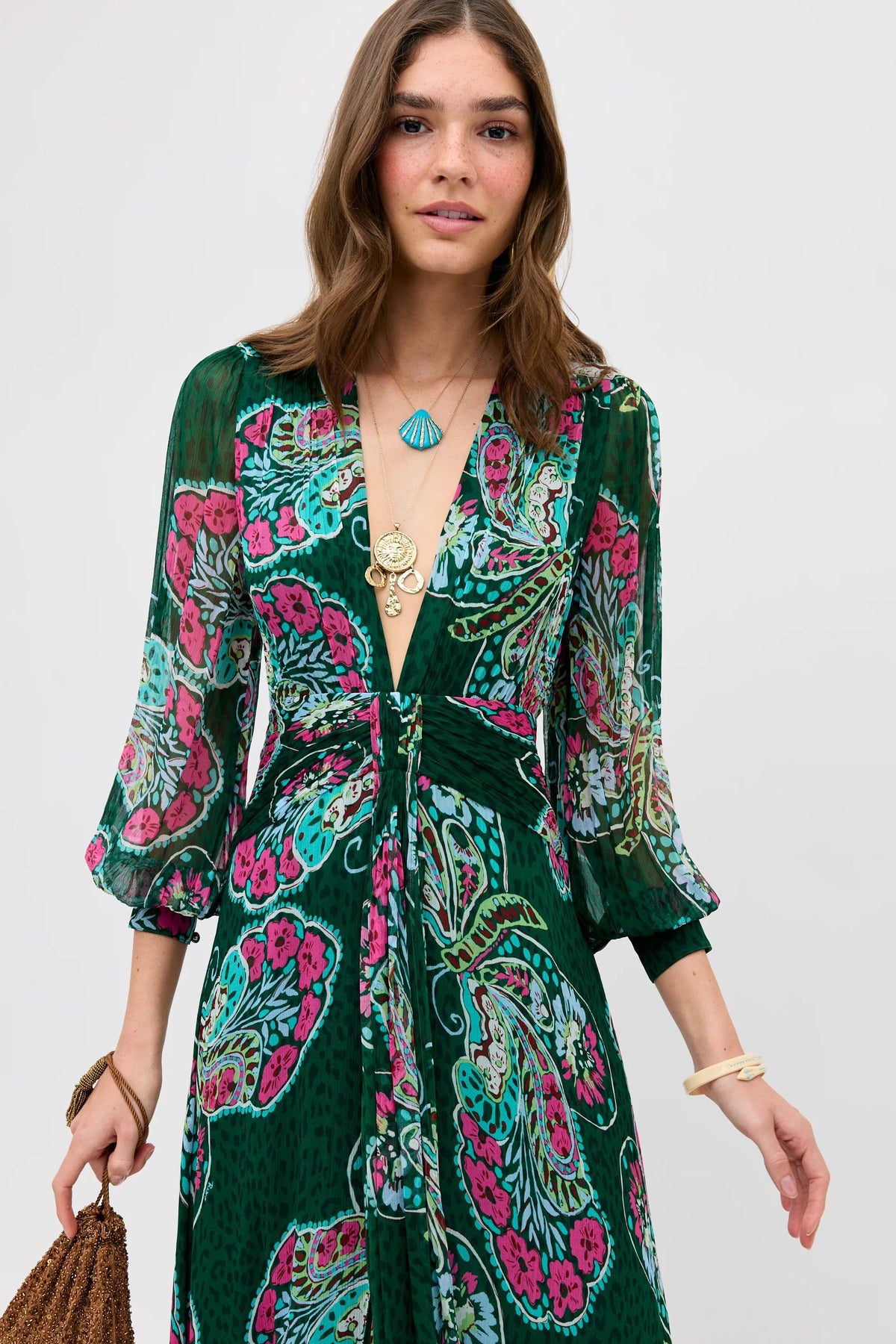 RIXO Meera Chiffon Butterfly Bloom Green RIXO Meera Chiffon Butterfly Bloom Green