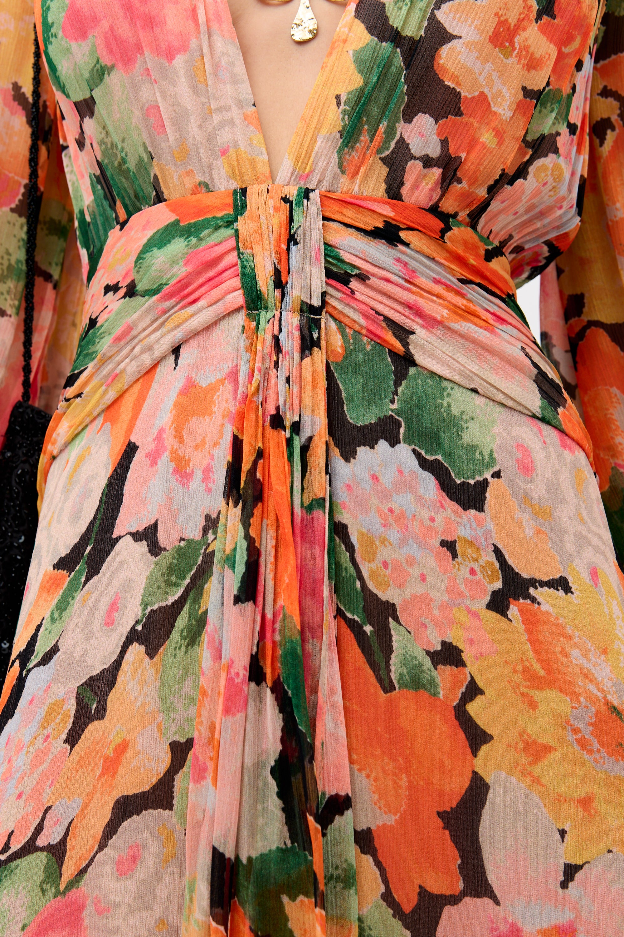 Meera Chiffon Gown in Orange Chelsea Floral Black | RIXO ⋆