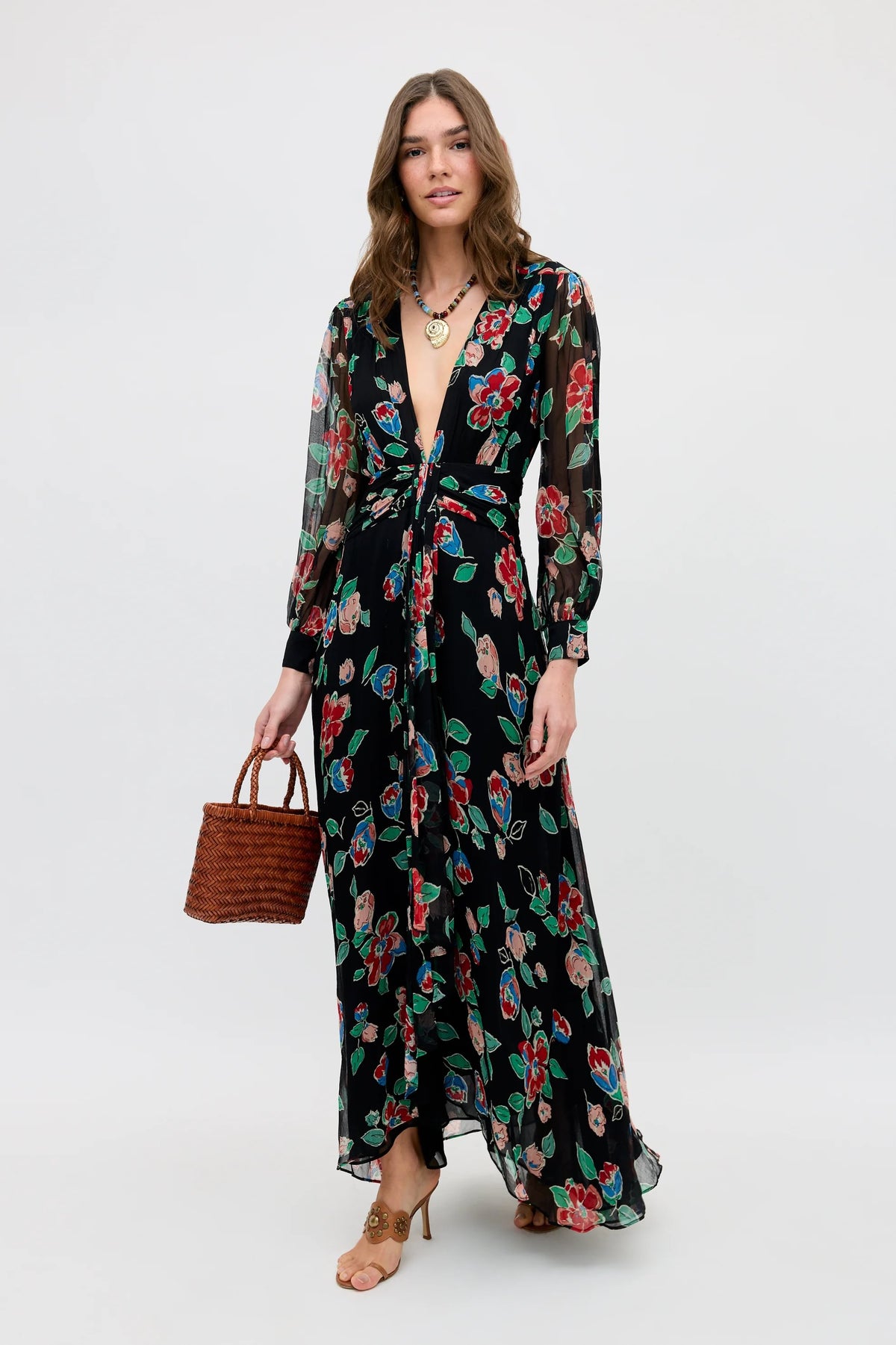 Meera Chiffon Gown in Grey Kimmie Floral Charcoal | RIXO USA Meera Chiffon Gown in Grey Kimmie Floral Charcoal | RIXO USA