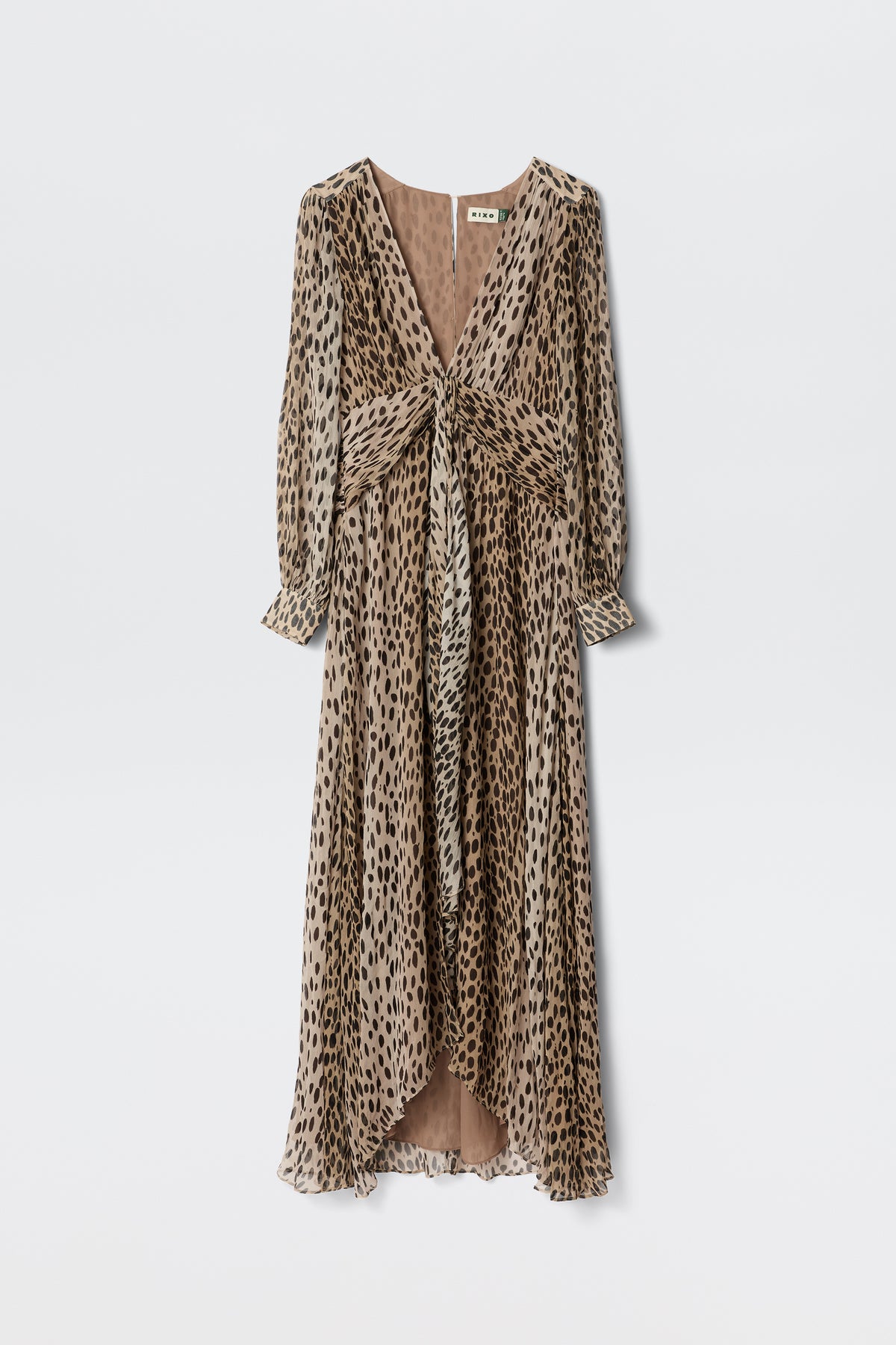 Meera Chiffon Gown in Brown Antelope Spot Black | RIXO USA Meera Chiffon Gown in Brown Antelope Spot Black | RIXO USA
