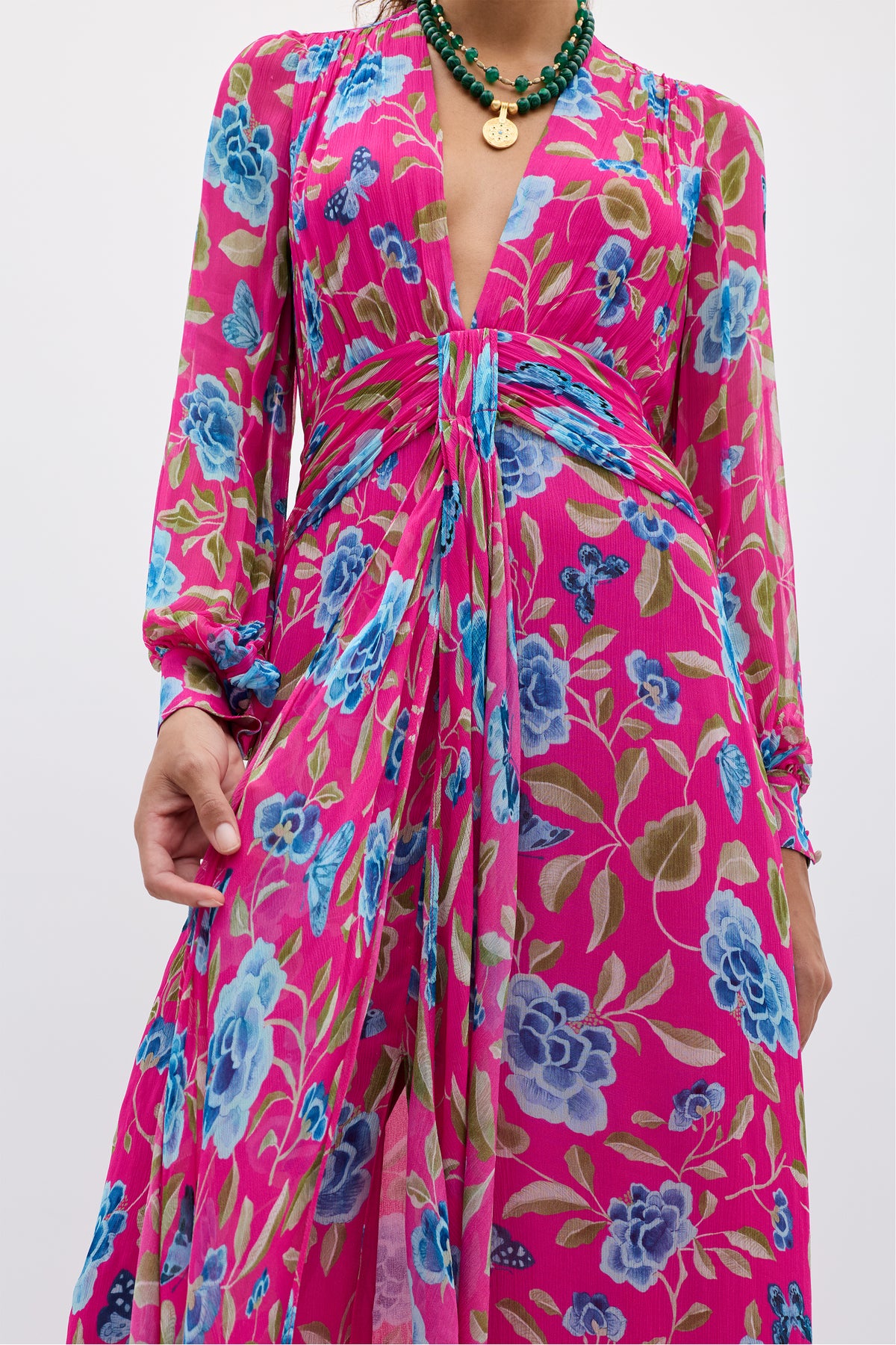 Meera Gown in Pink Butterfly Floral Magenta | RIXO USA Meera Gown in Pink Butterfly Floral Magenta | RIXO USA