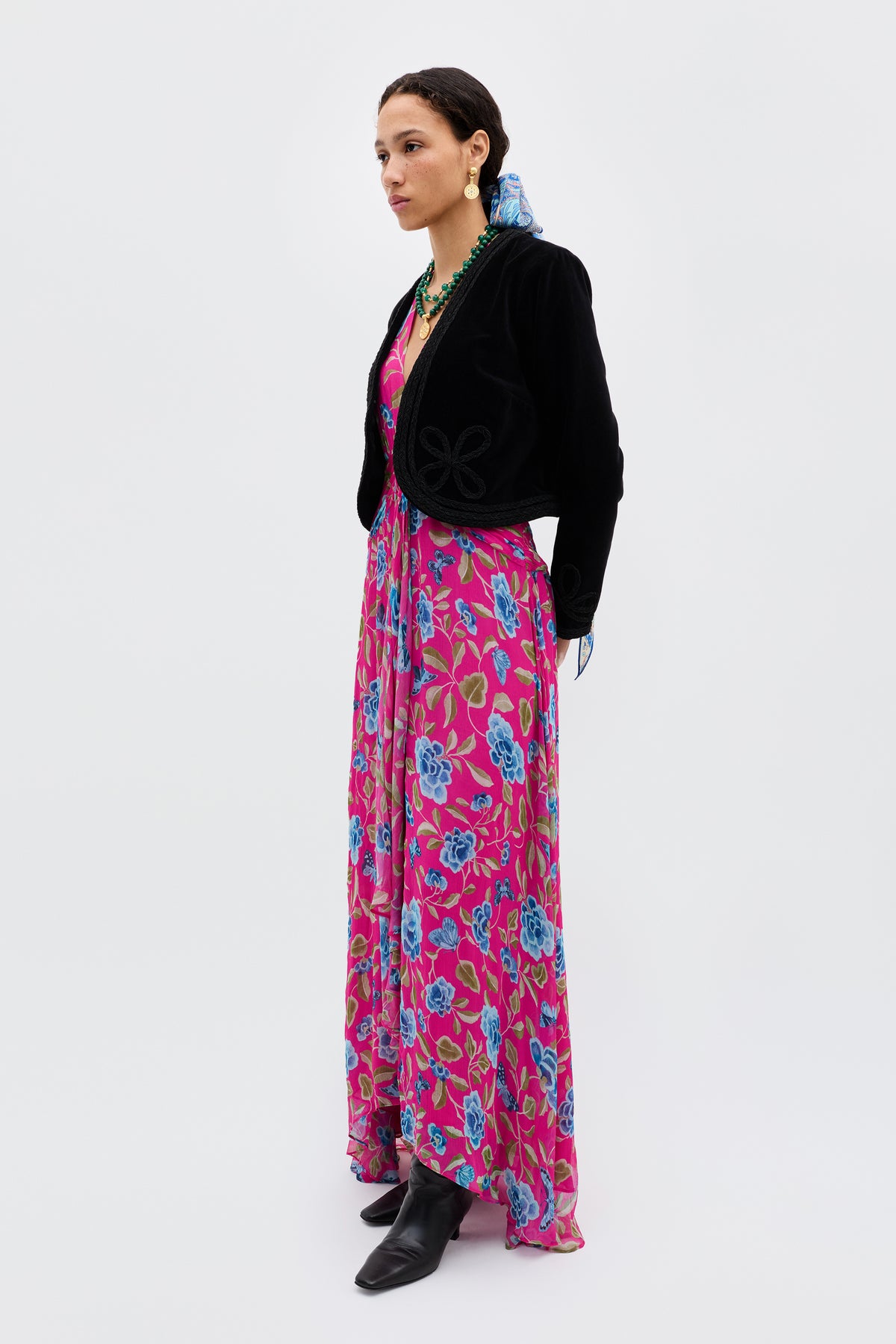 Meera Gown in Pink Butterfly Floral Magenta | RIXO USA Meera Gown in Pink Butterfly Floral Magenta | RIXO USA