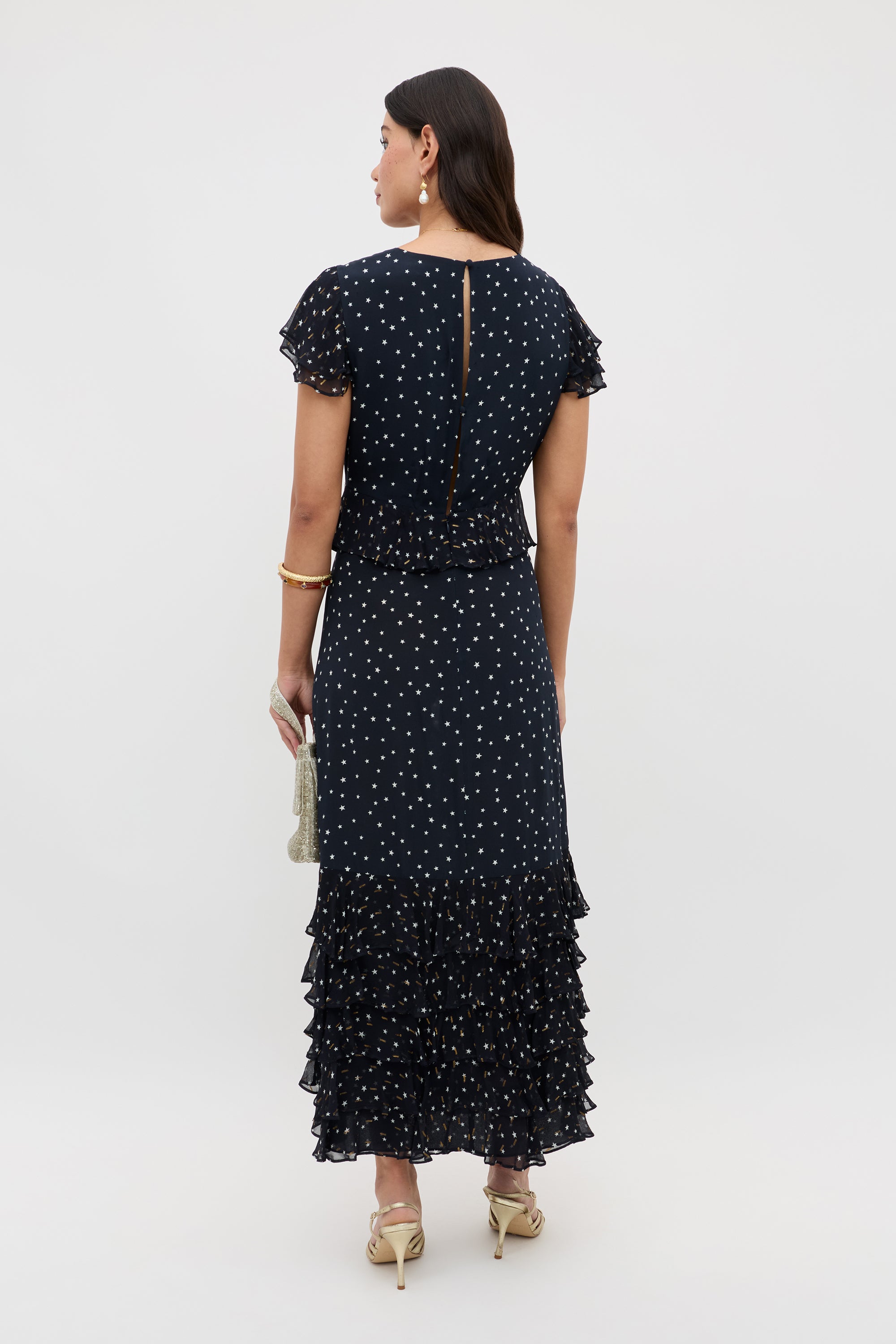Thanvi Silk Midi Dress in Starry Night Navy | RIXO USA ⋆