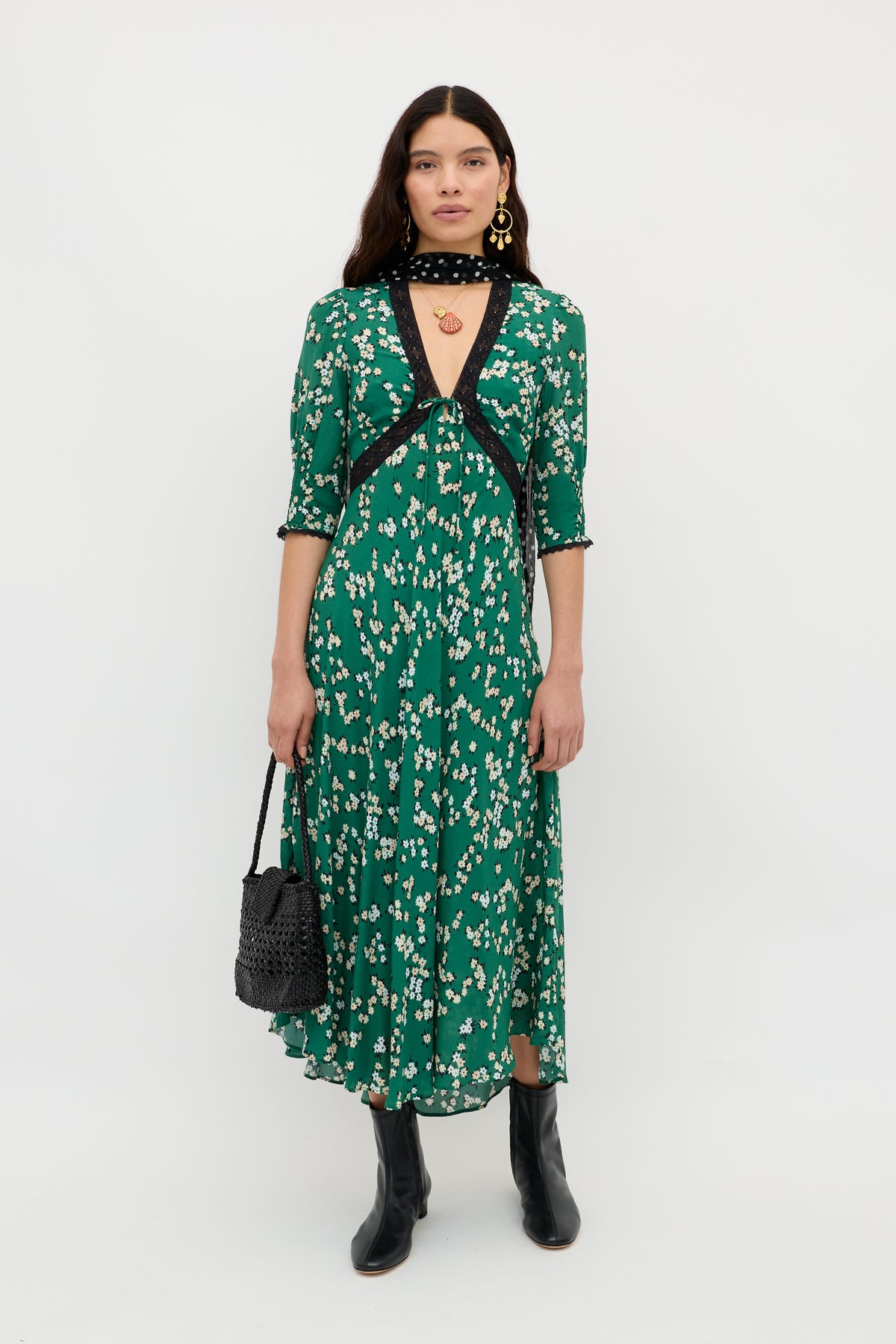 rixo green tiger dress Amina Midi in City Floral Olive Sleeve-length:LONG