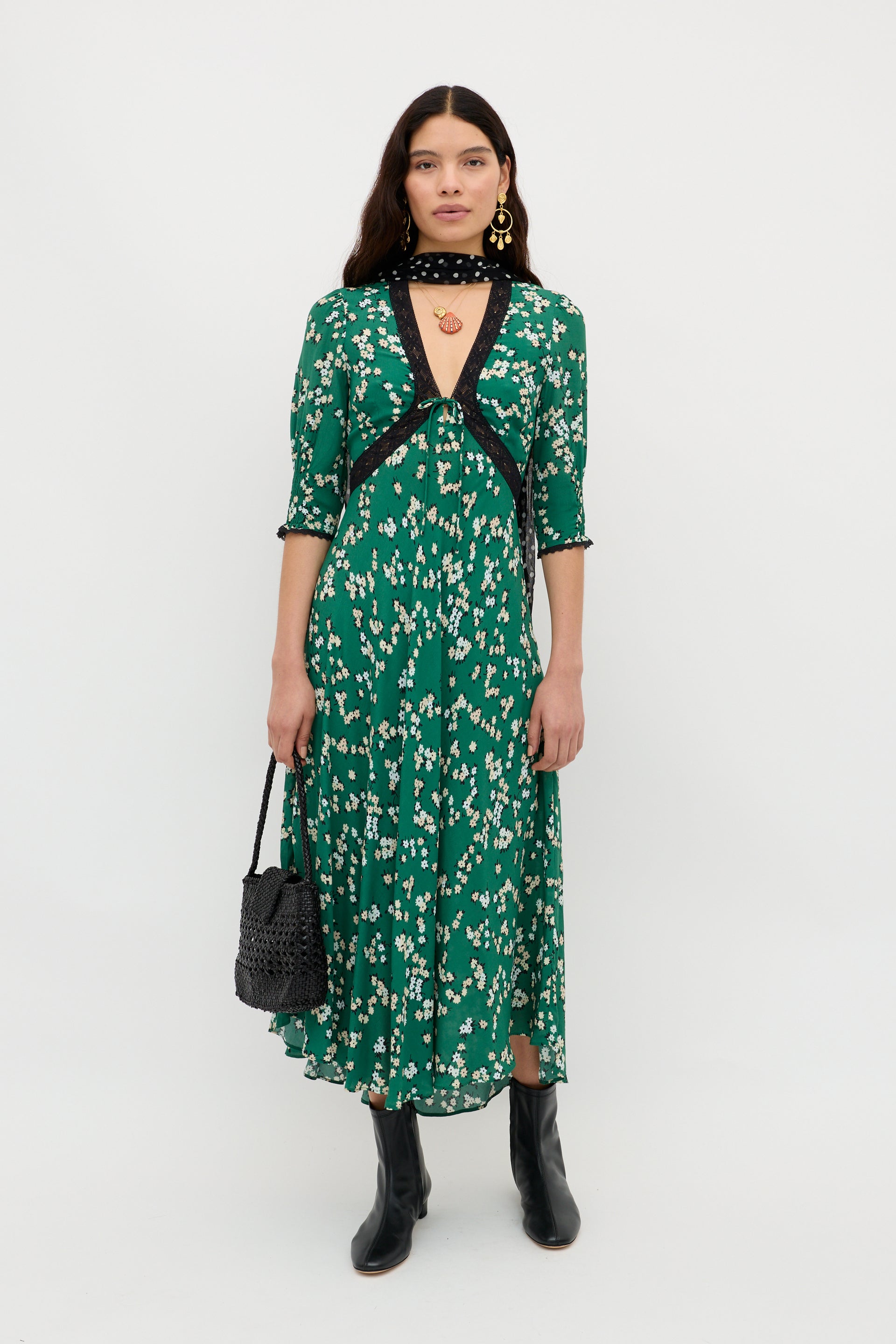 Amina Midi Dress in Green City Floral Olive Amina Midi Dress in Green City Floral Olive