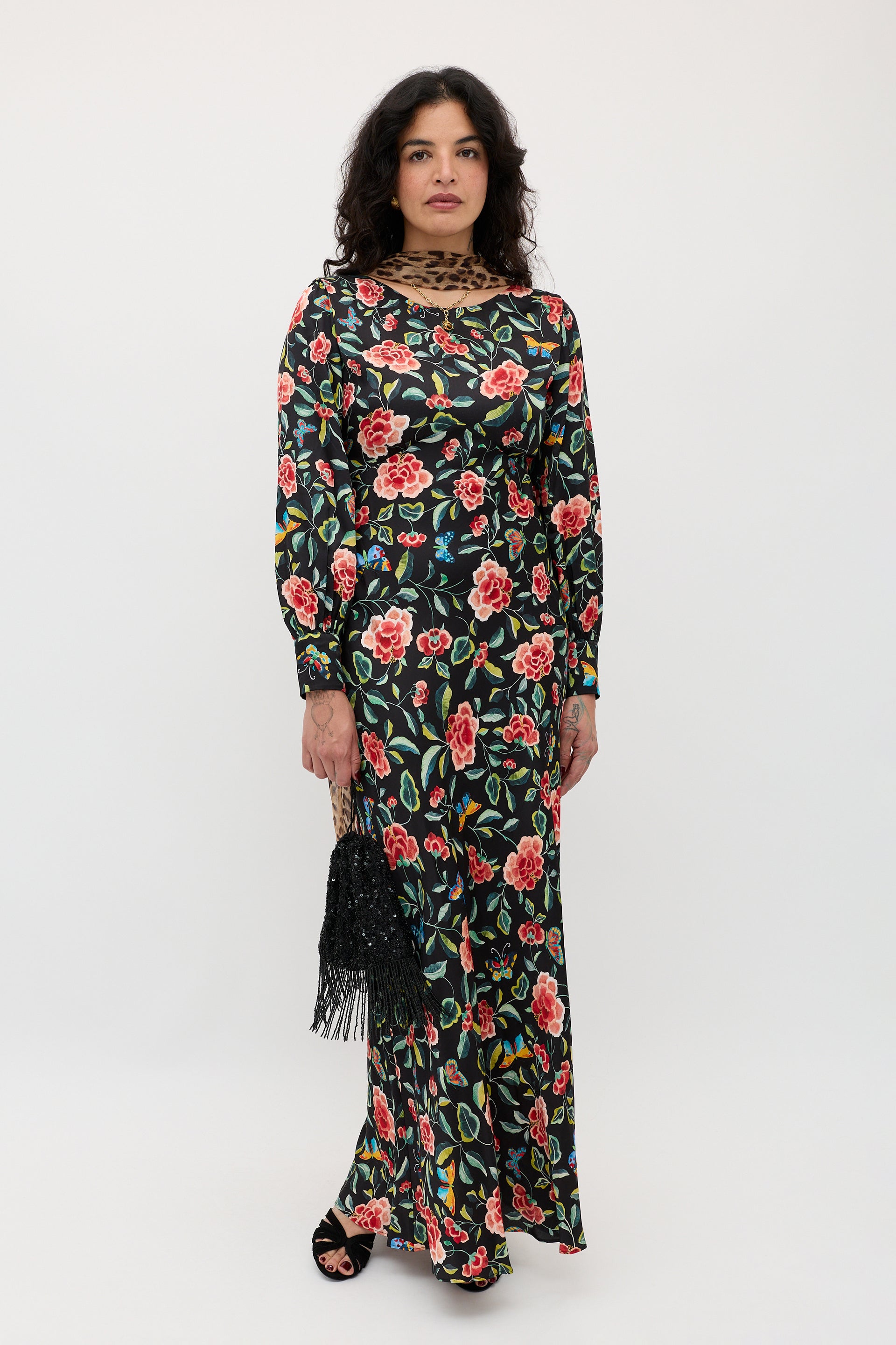 Marni Satin Gown in Butterfly Floral Black
