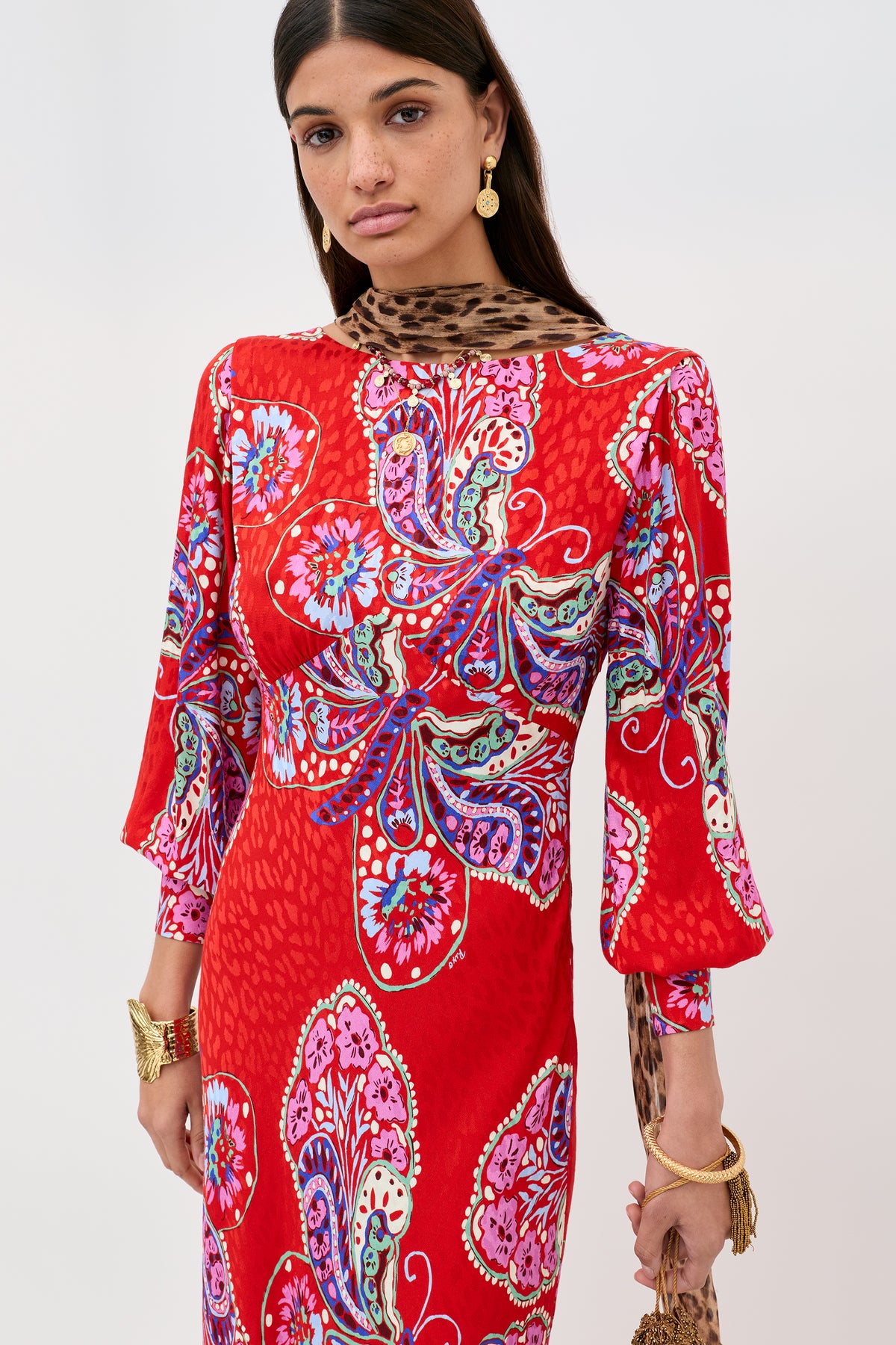 Marni Satin Jacquard Gown in Butterfly Bloom Jacquard Red | RIXO USA Marni Satin Jacquard Gown in Butterfly Bloom Jacquard Red | RIXO USA
