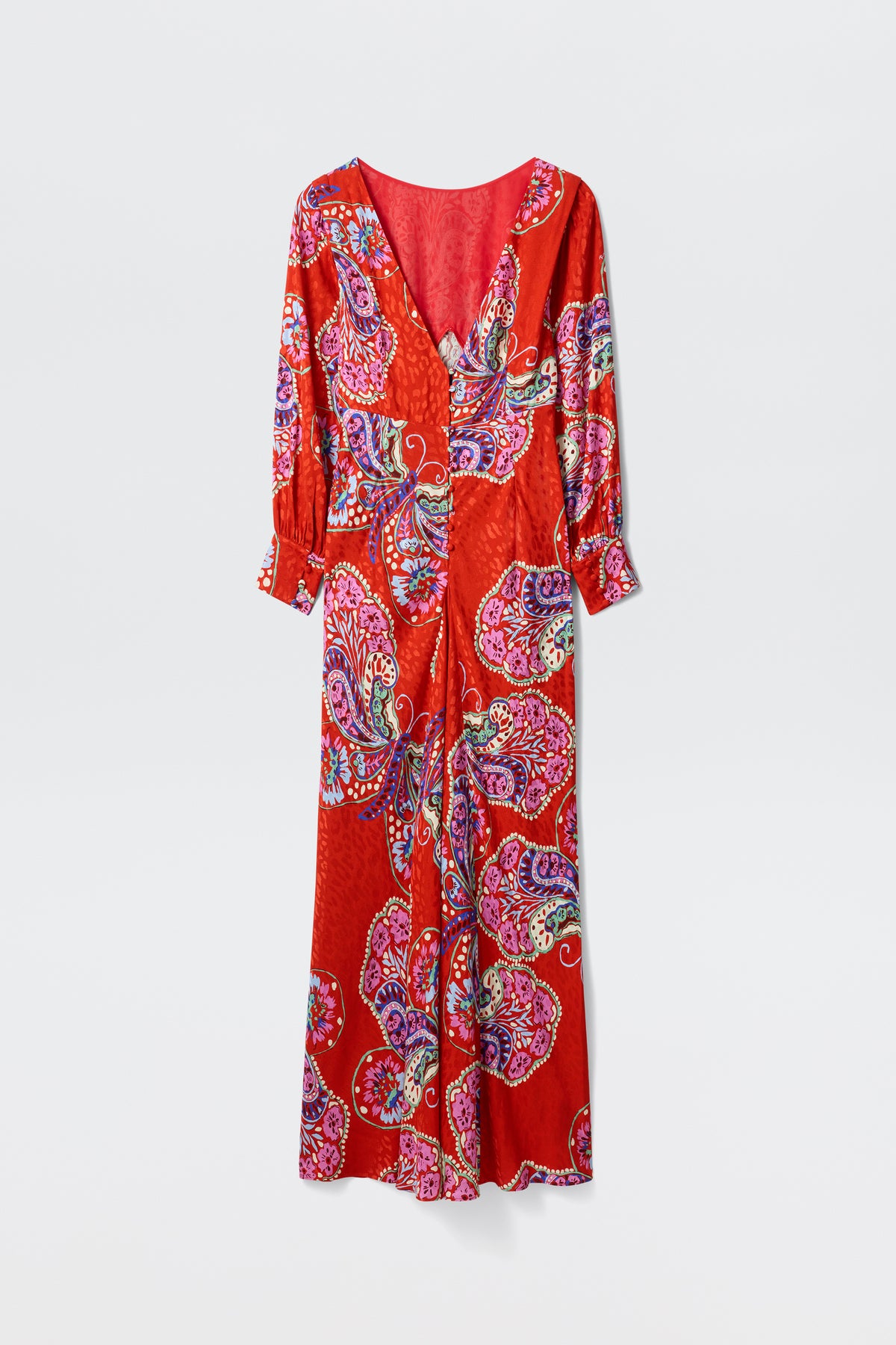 Dahlia Satin Jacqaurd Midi Dress in Butterfly Bloom Jacquard Red | RIXO Ireland Dahlia Satin Jacqaurd Midi Dress in Butterfly Bloom Jacquard Red | RIXO Ireland