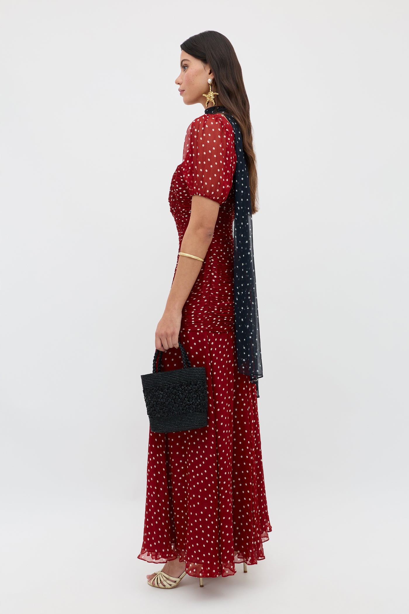 Leyane Chiffon Dress in Layla Dot Red | RIXO USA Leyane Chiffon Dress in Layla Dot Red | RIXO USA