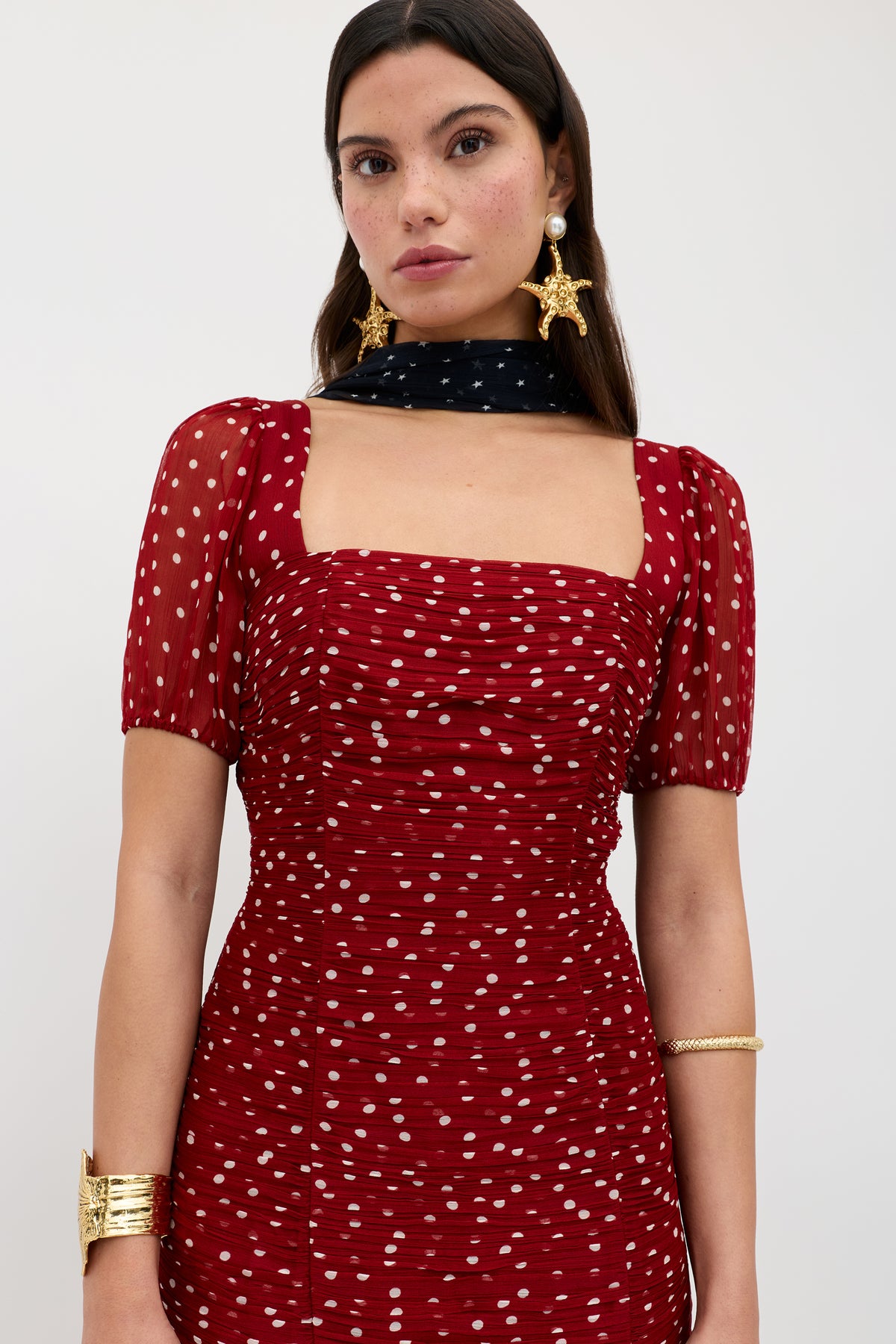 Leyane Chiffon Dress in Layla Dot Red | RIXO USA Leyane Chiffon Dress in Layla Dot Red | RIXO USA