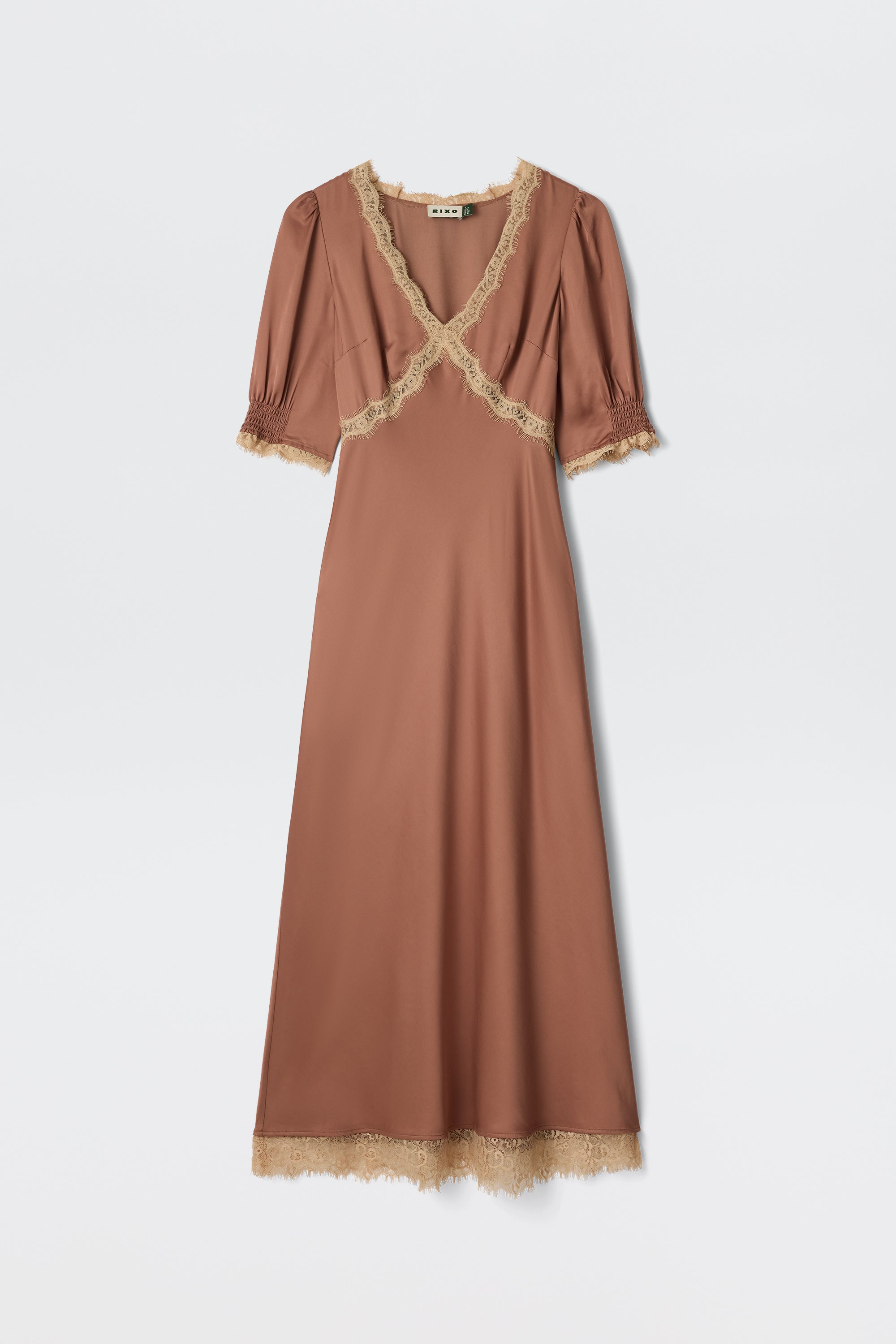 Annina Satin Midi Dress in Brown Mocha | RIXO USA ⋆