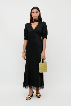 Annina Satin Midi Dress in Black | RIXO Annina Satin Midi Dress in Black | RIXO