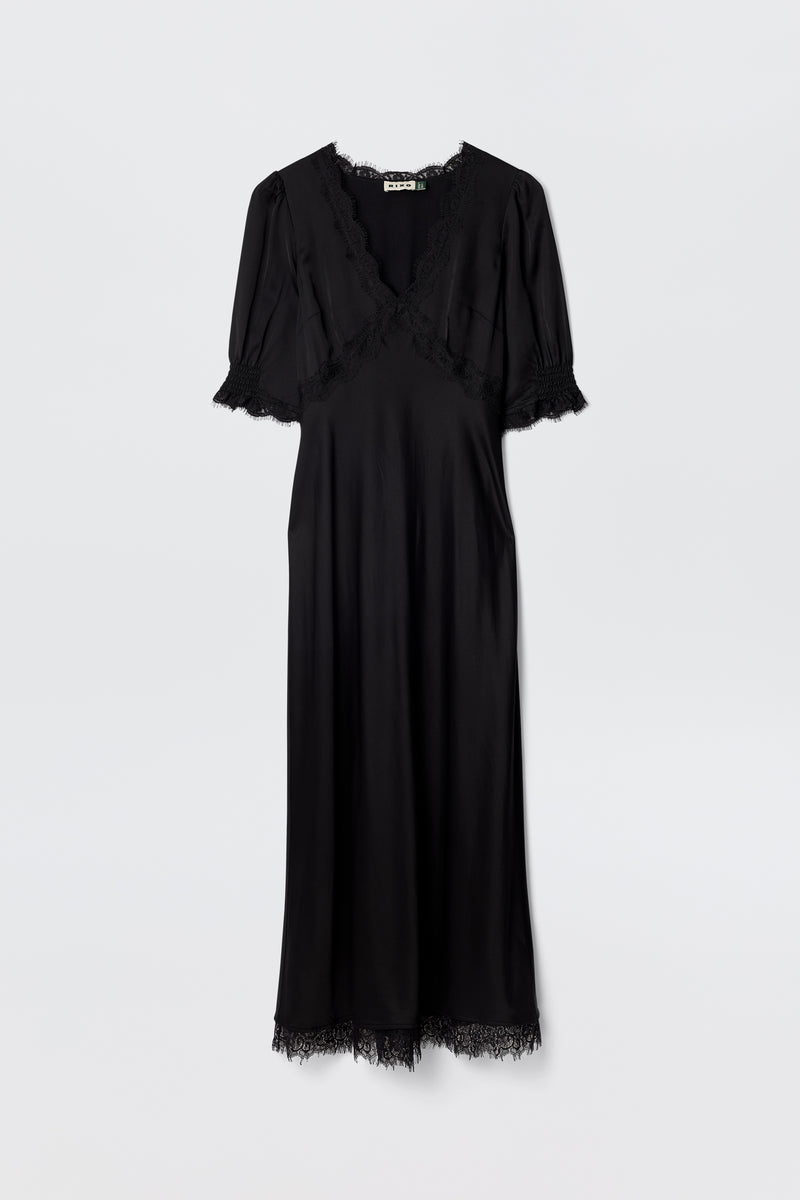 rixo annina midi dress RIXO Annina Satin Midi Black