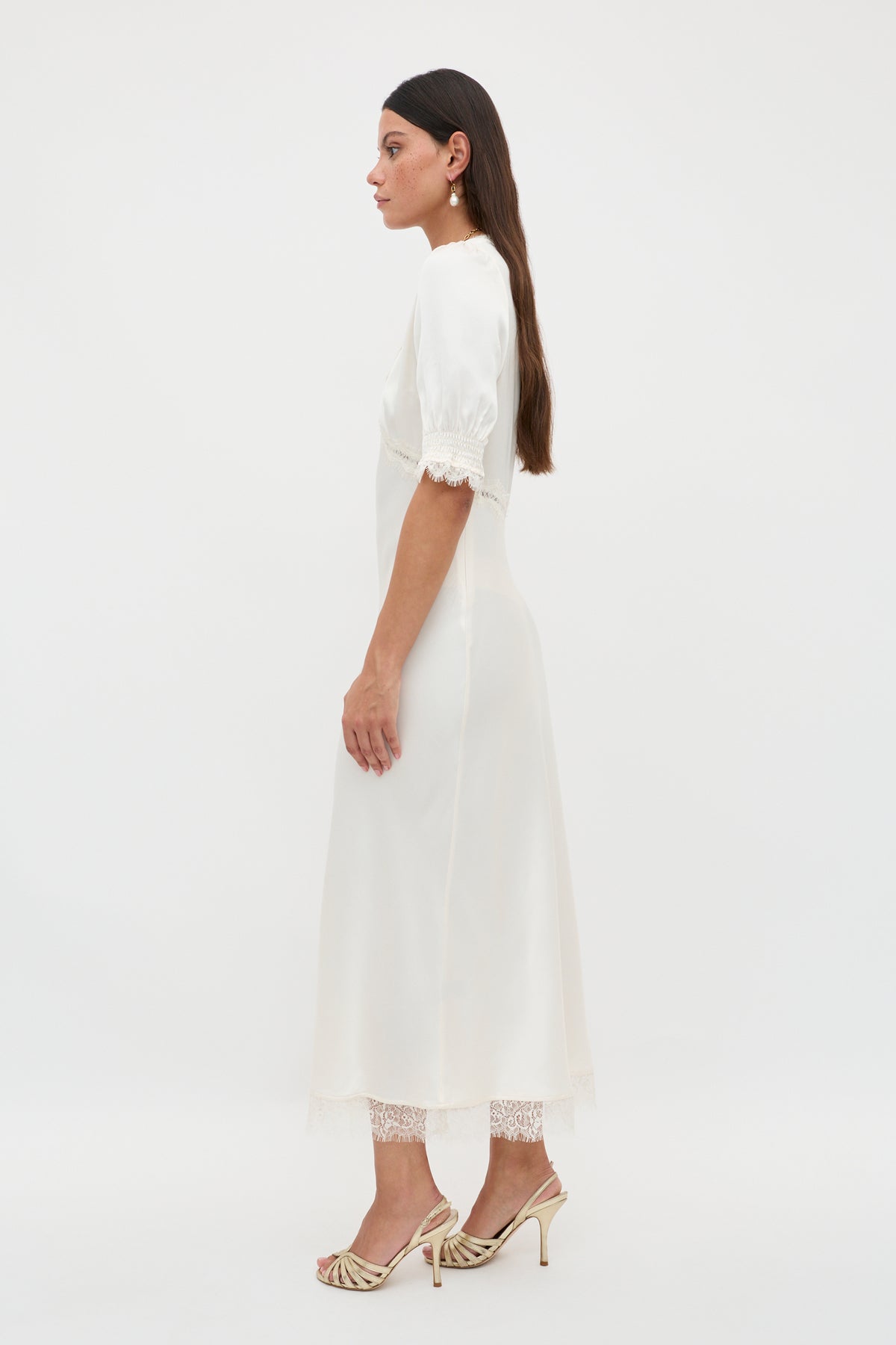 Annina Satin Midi Dress in Ivory Pearl | RIXO USA Annina Satin Midi Dress in Ivory Pearl | RIXO USA
