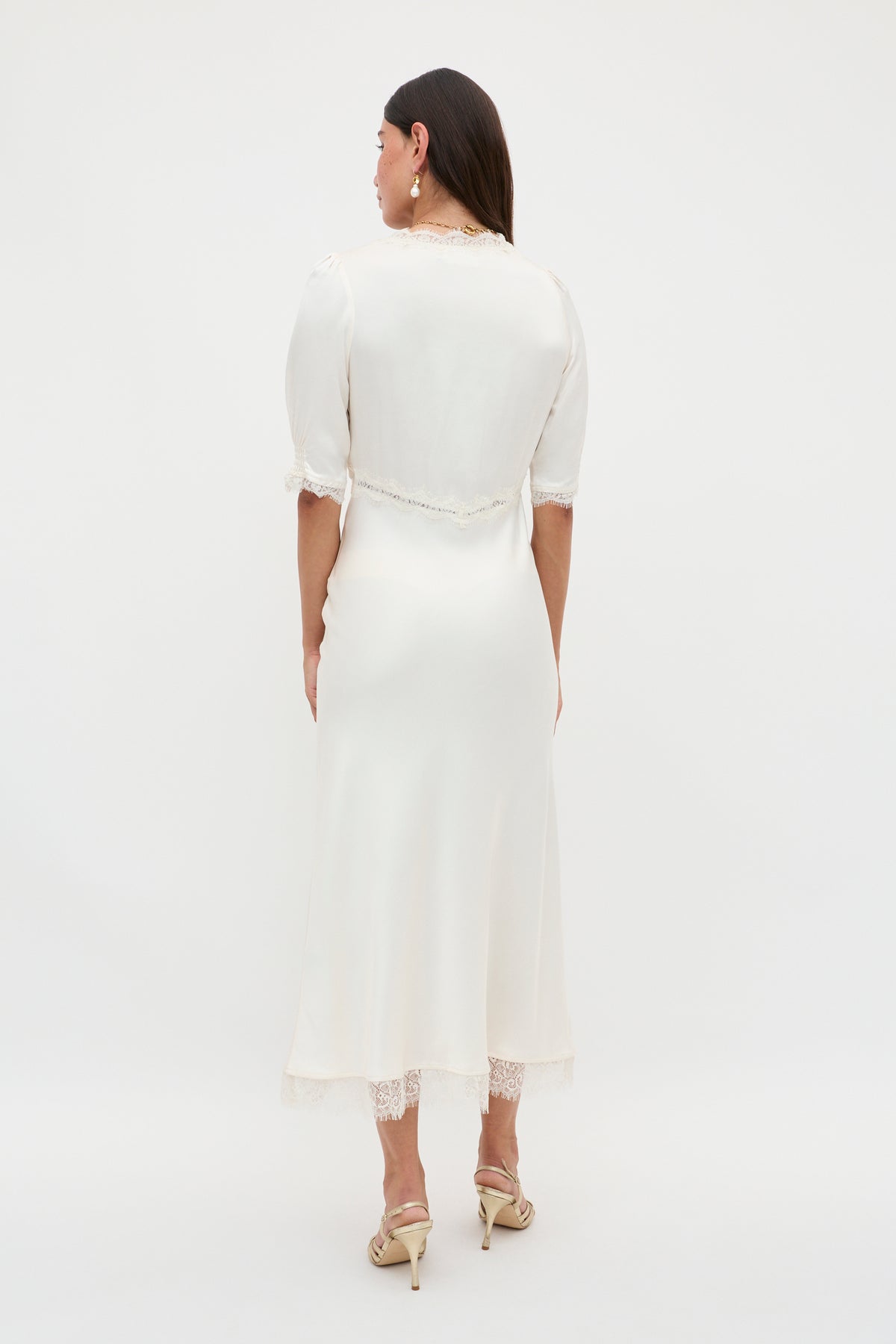 Annina Satin Midi Dress in Ivory Pearl | RIXO USA Annina Satin Midi Dress in Ivory Pearl | RIXO USA