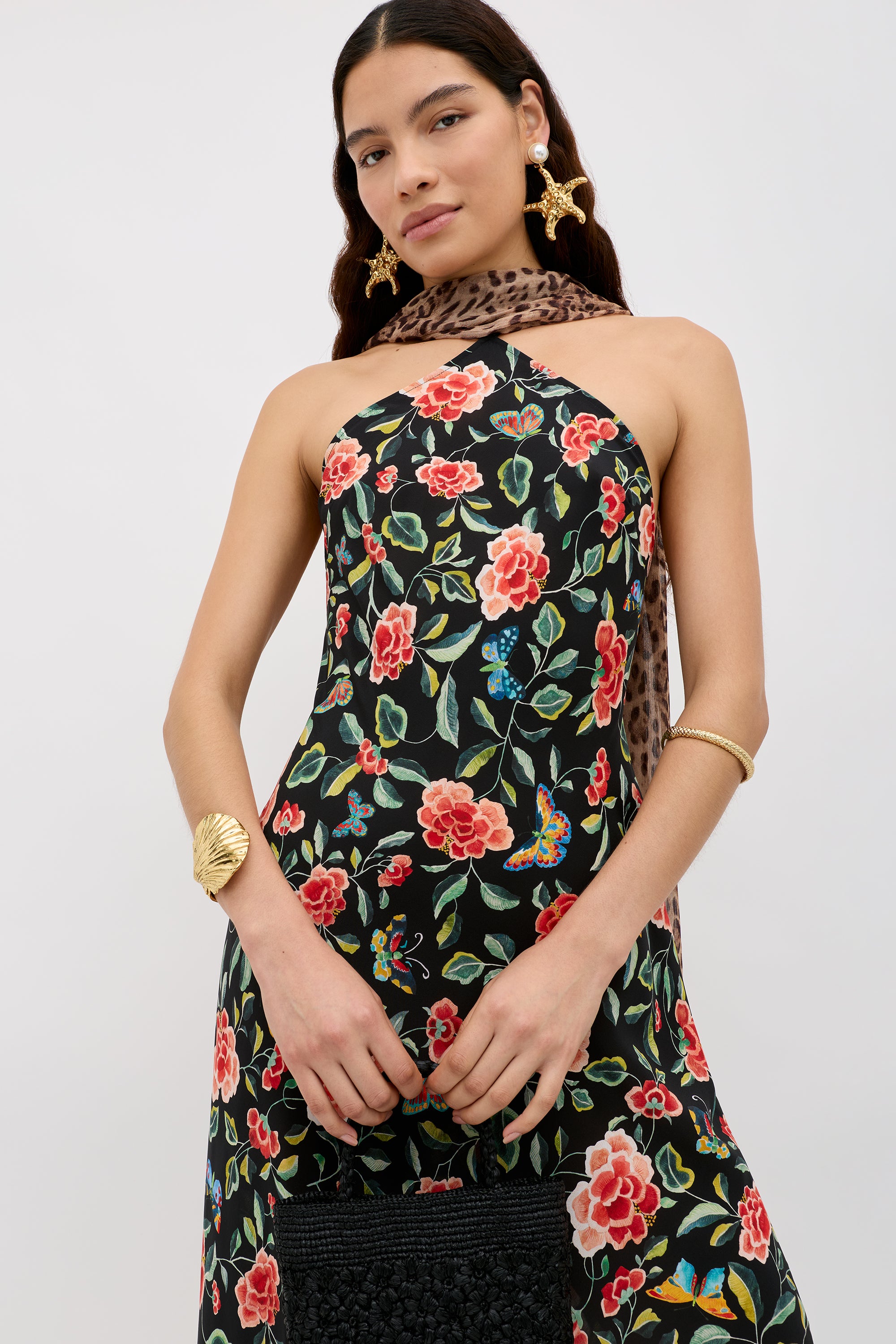 Hayley Silk Midi Dress in Mila Butterfly Mix Black | RIXO Ireland ⋆