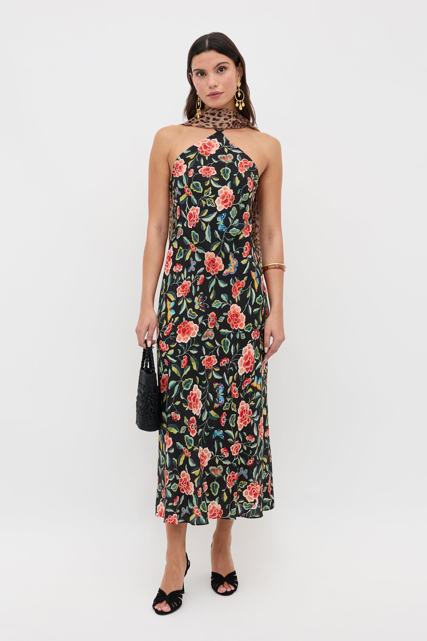 Hayley Silk Midi Dress in Mila Butterfly Mix Black | RIXO USA Hayley Silk Midi Dress in Mila Butterfly Mix Black | RIXO USA