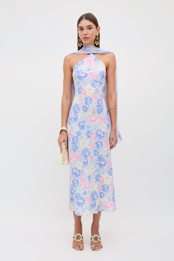 Hayley Midi Dress in Tulip Fields Blue